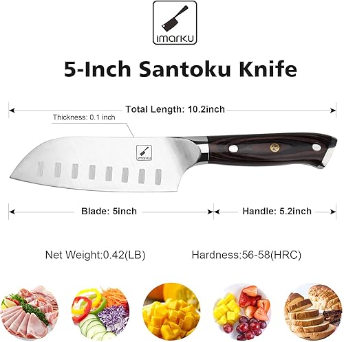 Miniatura 3 de imarku Santoku Cuchillo de chef de 5 pulgadas, cuchillo asiático ultra afilado, cuchillo de chef japonés, acero inoxidable japonés SUS440A, mango