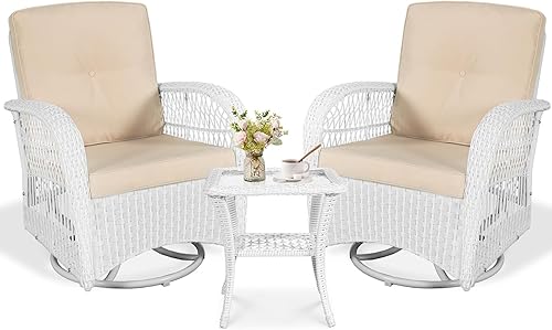 Miniatura 9 de VIVIJASON Silla mecedora de mimbre para exteriores, 2 piezas, sillas mecedoras de ratán para patio con cojines y marco de acero, muebles de mimbre