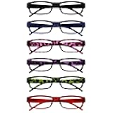 ACE Reading Glasses for Women Men, Lightweight Comfortable Narrow Rectangular Frame with Spring Hinges, Scratch Resistant, Black Blue Pink Purple Green Red +2.00 (Pack of 6)