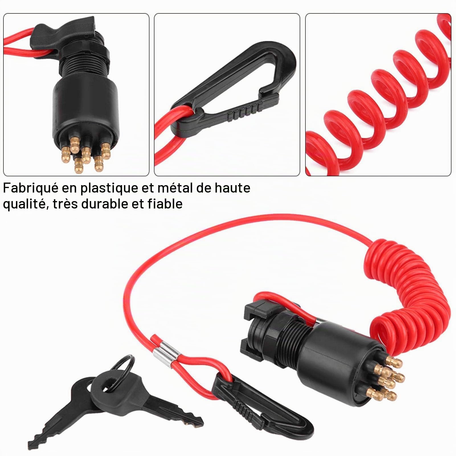 Interrupteur à clé de Interrupteur à clé de de et lanière de sécurité adaptée au bateau son Evinrude 5005801, clés de voiture