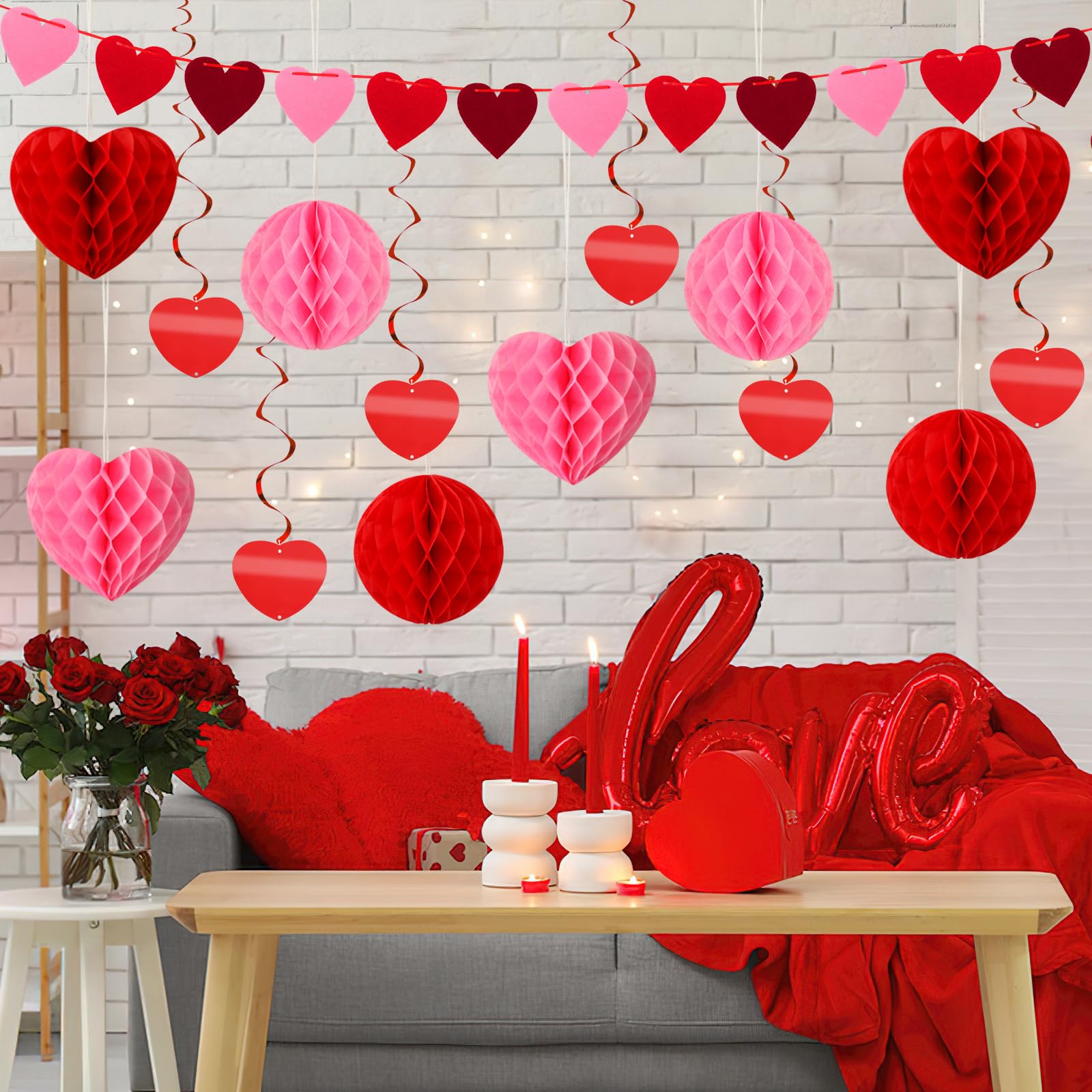 12 Stück Valentinstag Wabenbälle – Herz-Deko In Rot, Rosa & Rosarot, 15 Cm, Für Party & Tischdekoration Romantische Tischdekoration