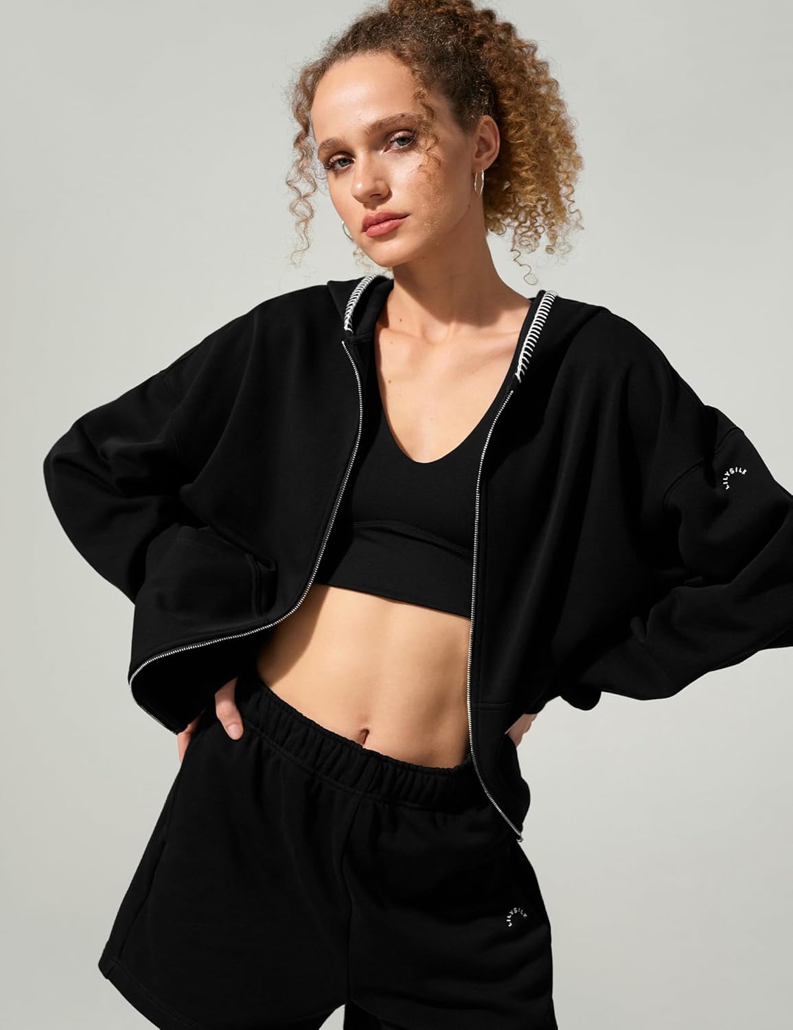 LilySilk Women's Silk Terry Sweatshirt Fleece Zip Up Oversized Hoodie with Blanket Stitch Hooded Jacket for Ladies Sports - Image 8