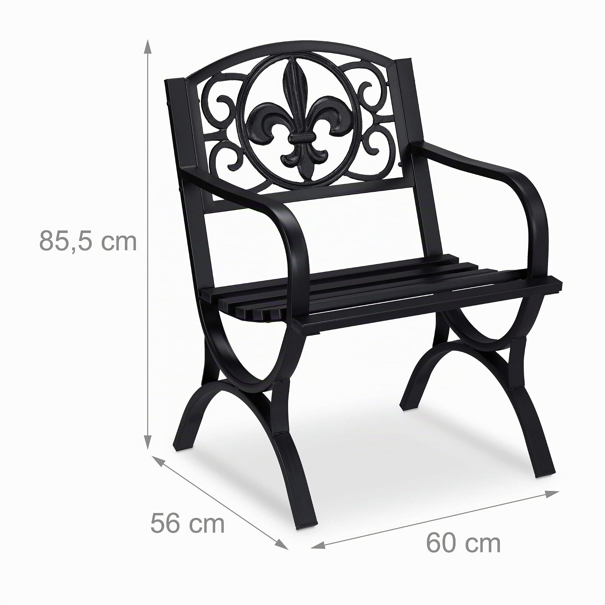 Relaxdays Sedia da Giardino Vintage, Sediolina Acciaio, Arredamento da Esterno, Design Antico, 85,5 x 60 x 56 cm, Nero
