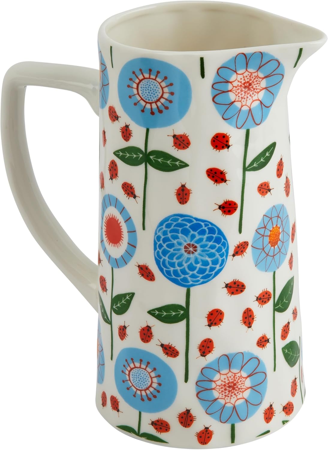 Blue & Red Floral Stoneware Pitcher