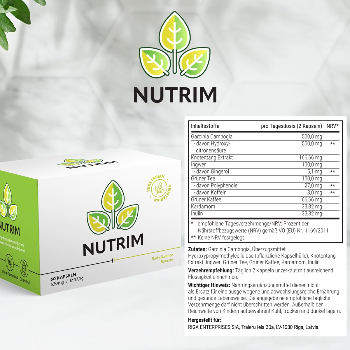 NUTRIM Superfood-Komplex – 2 x 60 Kapseln mit Knotentang, Ingwer, Grünem Tee, Grünem Kaffee und Kardamom – natürliche Unterstützung für Ihre Ernährung - Nahrungsergänzungsmittel