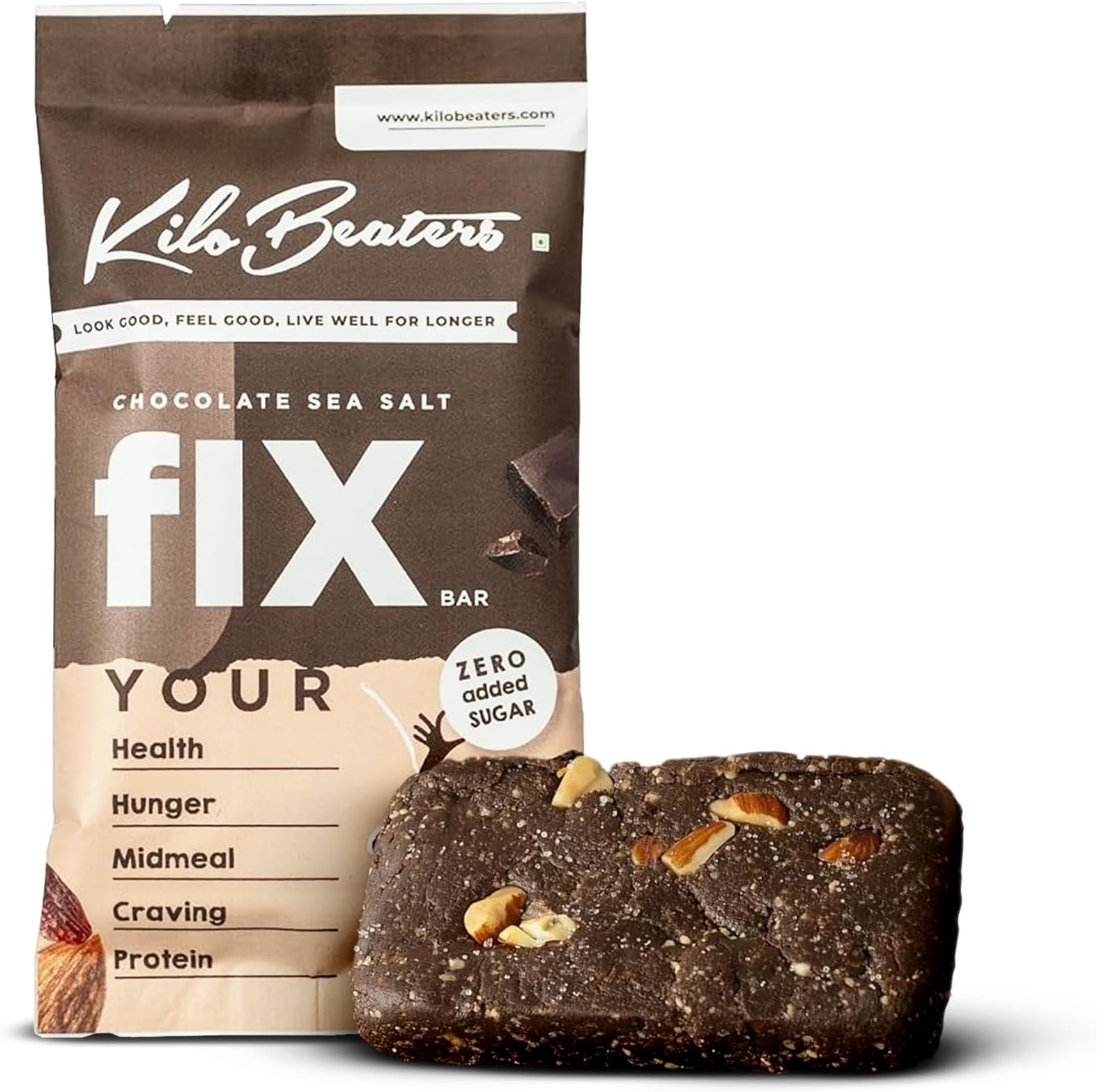 Chocolate Sea Salt Fix Bar, Sugar Free Protein Bar, No Added Sugar, No Preservatives, No Artificial Flavors, Date Sweetened Energy Bars, (Pack Of 20) X 60 G Each