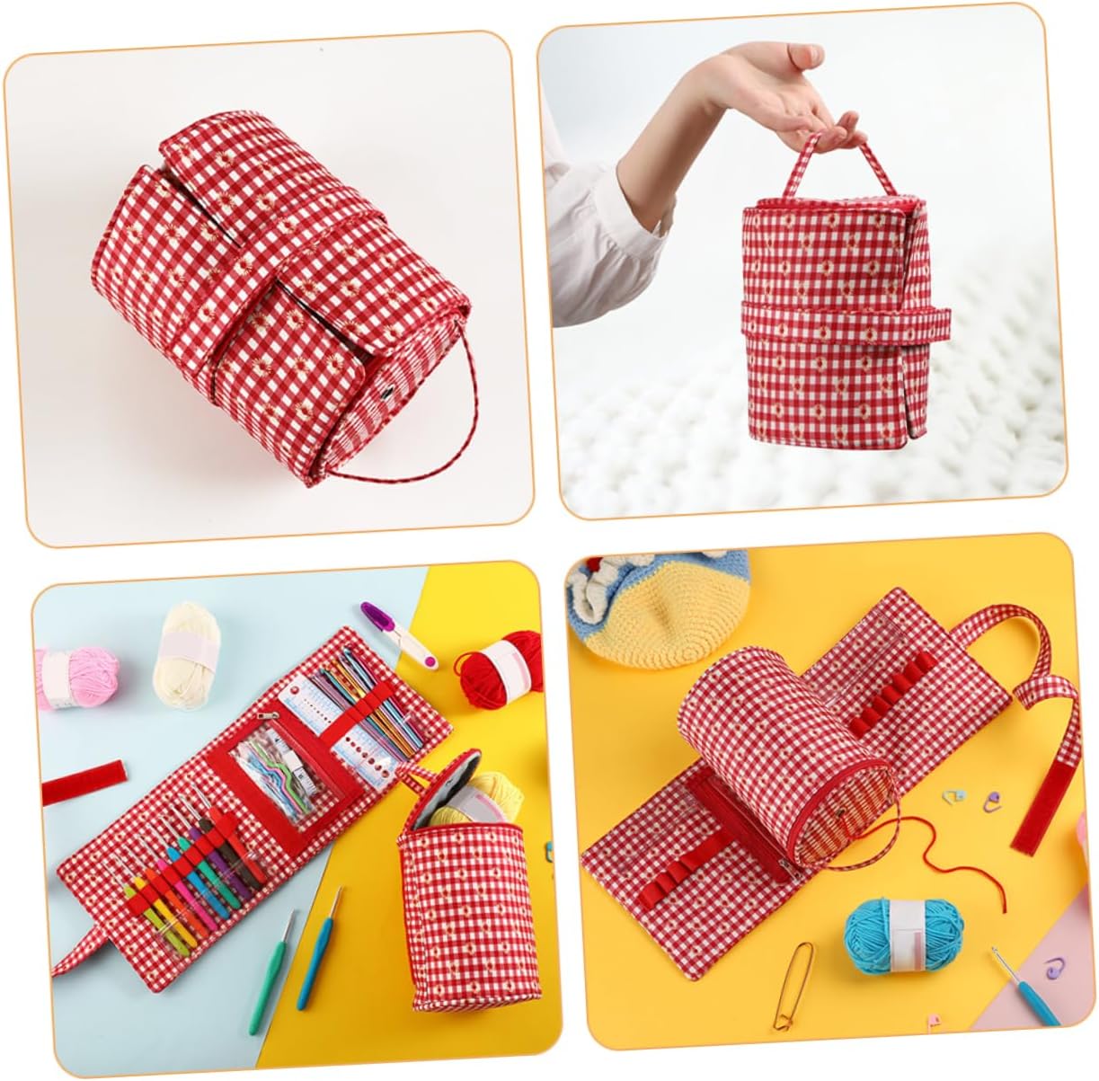 Gadpiparty Crochet Organizer Bag Front Compartment Multi-Purpose Yarn Storage Tote for Knitting and Crocheting Projects Portable Needle Storage Case Detachable Design