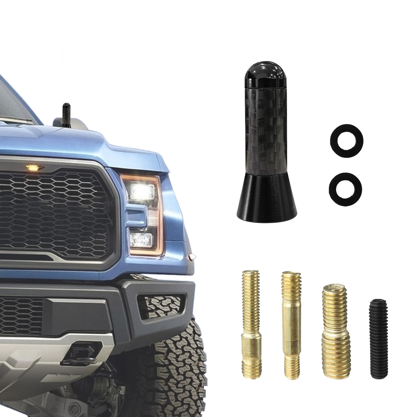 HAOBO Car Short Antenna, Carbon Fiber Car Audio & Video Antennas for AM/FM Reception, Universal Replacement Car Antenna with 4 Adapters, 2 Rubber Rings, Automotive Exterior Accessories for Most Car