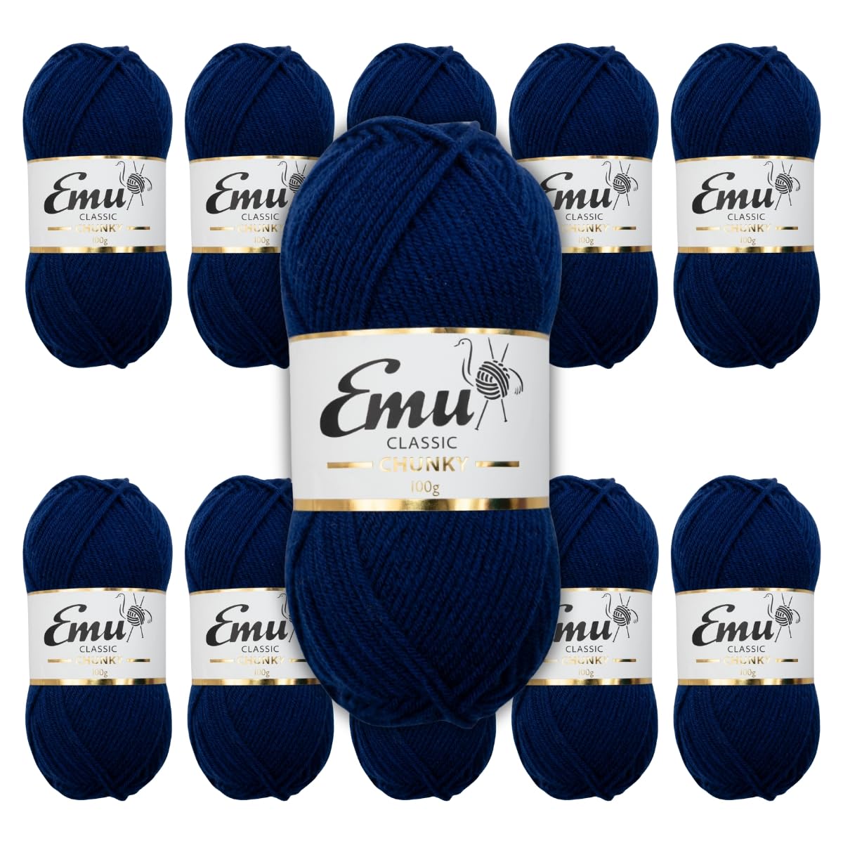 Emu Classic Chunky Acrylic Yarn 100g Balls 164m, Pack of 10, Navy - 134