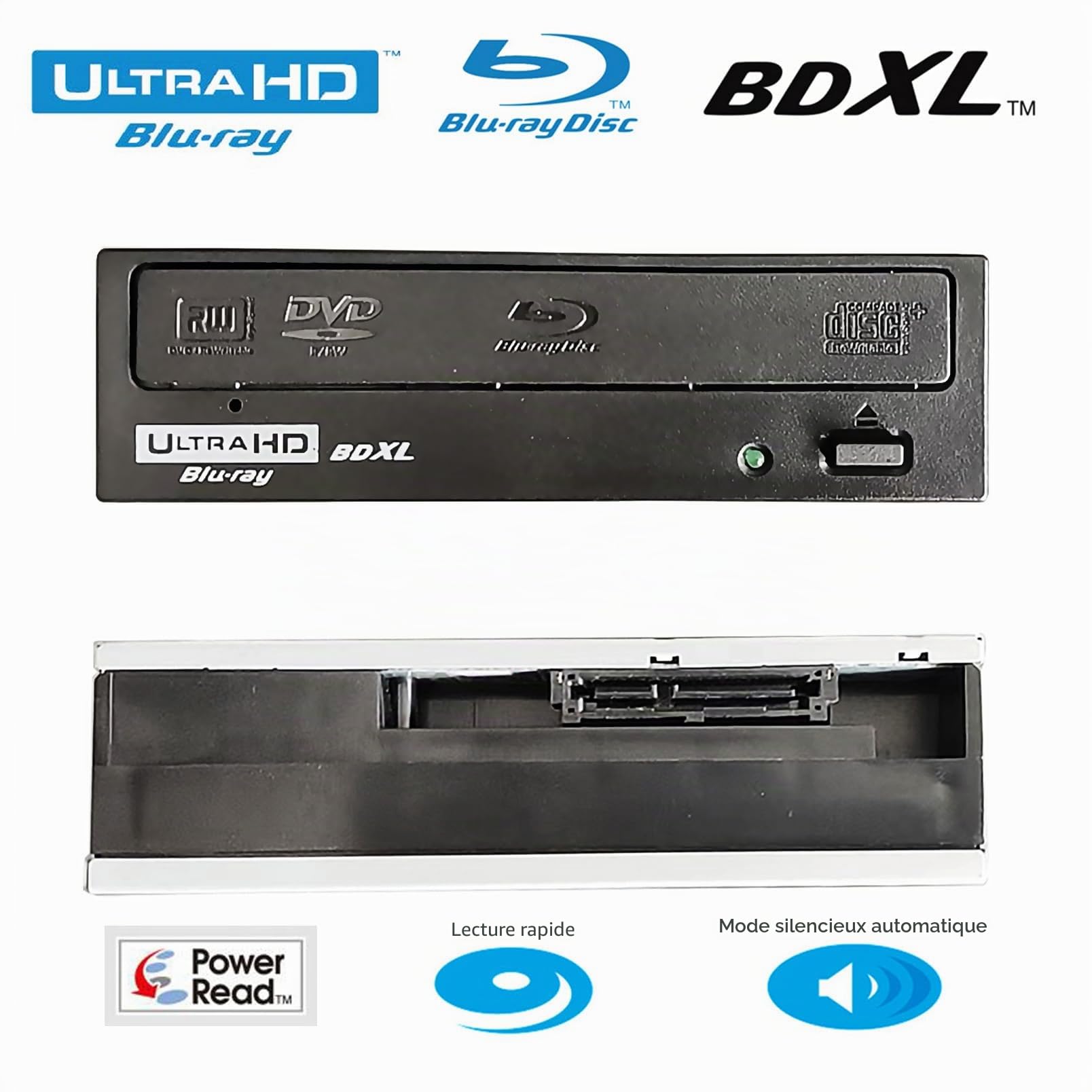 Lecteur Blu-ray 4K Ultra HD 3D 16X BD-RE DL pour Dell, HP, Acer, Lenovo, MSI, PC de bureau Windows 8/10/11, 50/100/128 Go, DVD+-R/RW, CD-R, Enregistreur optique interne