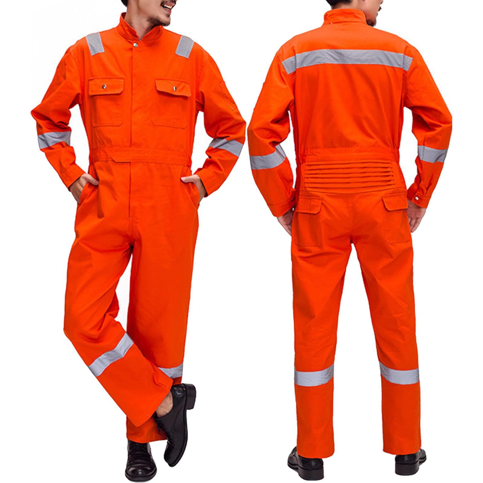 Tuta A Maniche Lunghe Zip-Front Tuta da Lavoro con Striscia Riflettente, Vita Piegata per Una Facile Piegatura