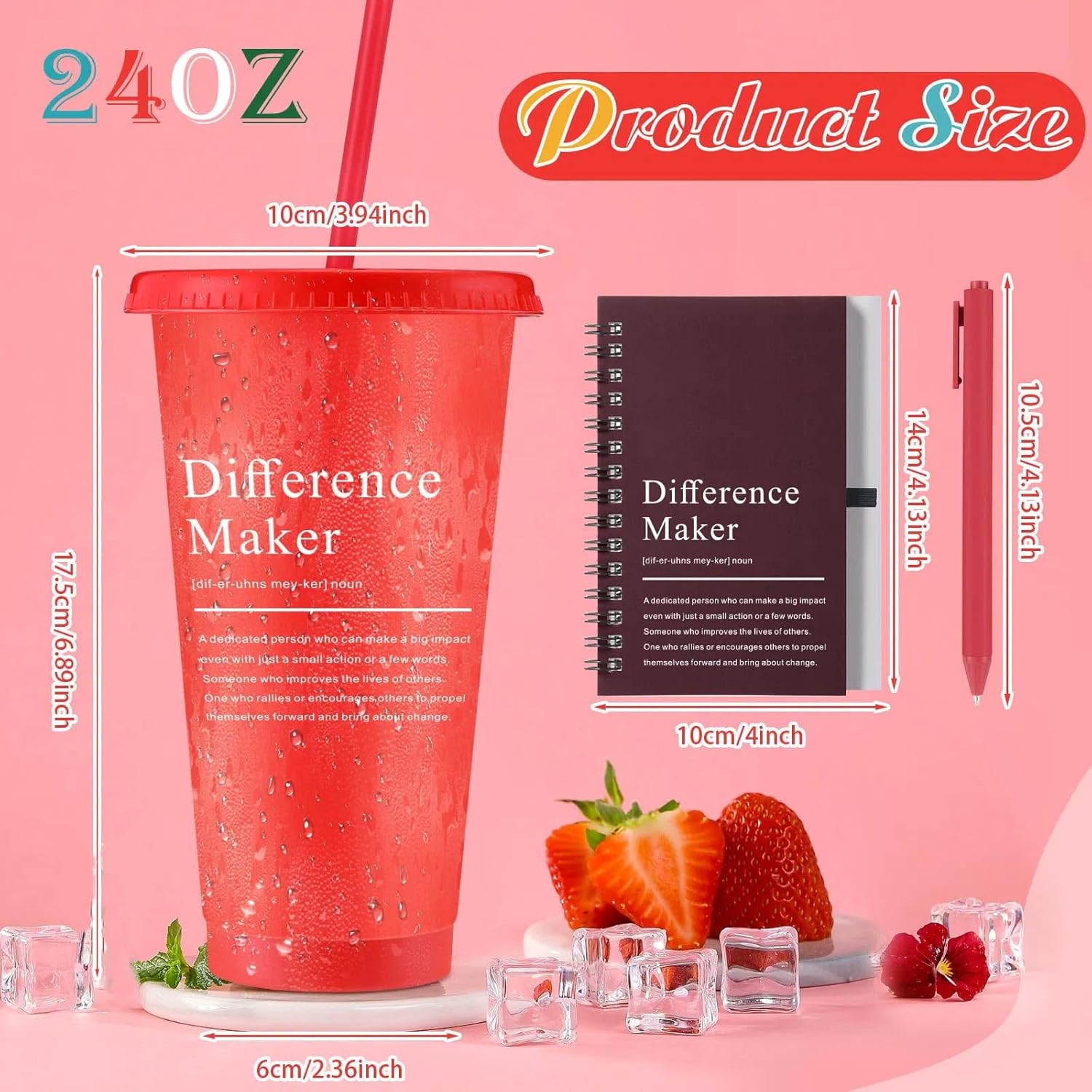 Marspark 20 Sets Difference Maker Gifts for Women Men, Employee Appreciation Gifts Bulk Inspirational Thank You Cup Motivational Notebooks with Pen for Team Teacher Coworker Office (Colorful) - Image 2