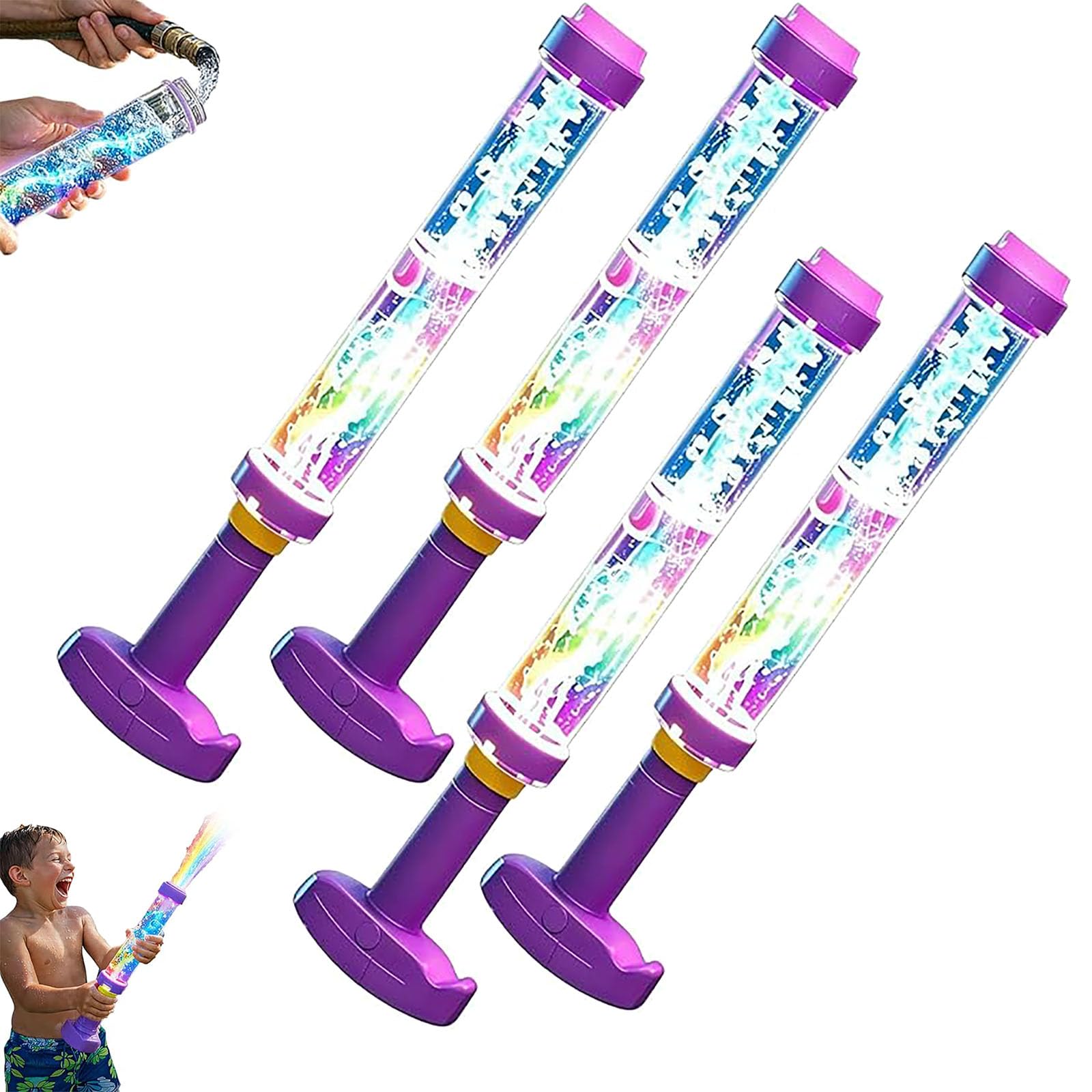 Glowing Rainbow LED Water Blaster | Summer Fun That Pops like Magic, Creativity Glowing Rainbow Water Blaster, Glow LED Water Gun Firework for Summer Pool, Backyard, Party Outdoor Game (4PCS)