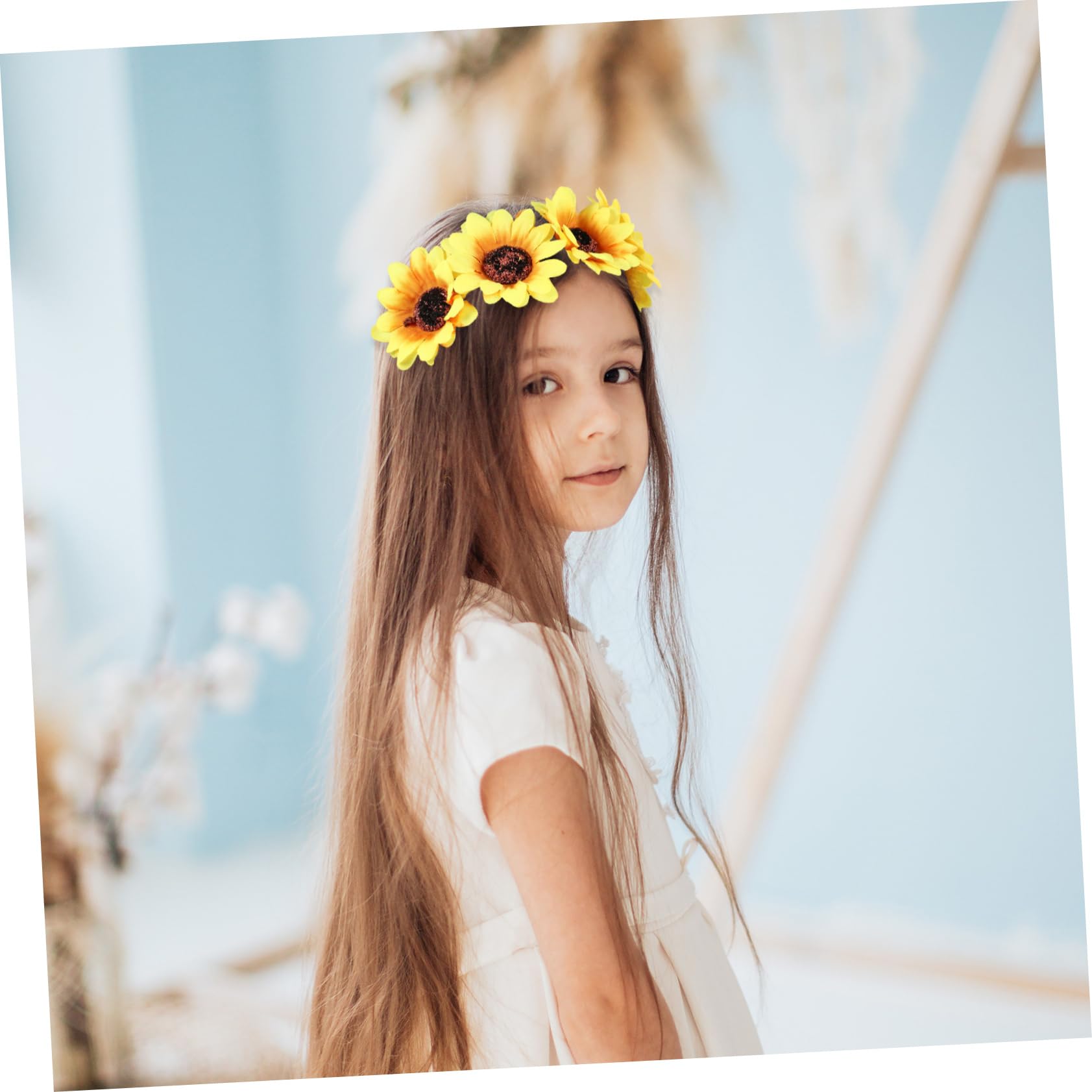 PLAFOPE Lot de 2 Bandeaux Tournesol en Tissu et Nylon Ruban Réglable, Coiffe Élégante et Généreuse pour Mariée ou Demoiselle D'honneur Plage et Mariage