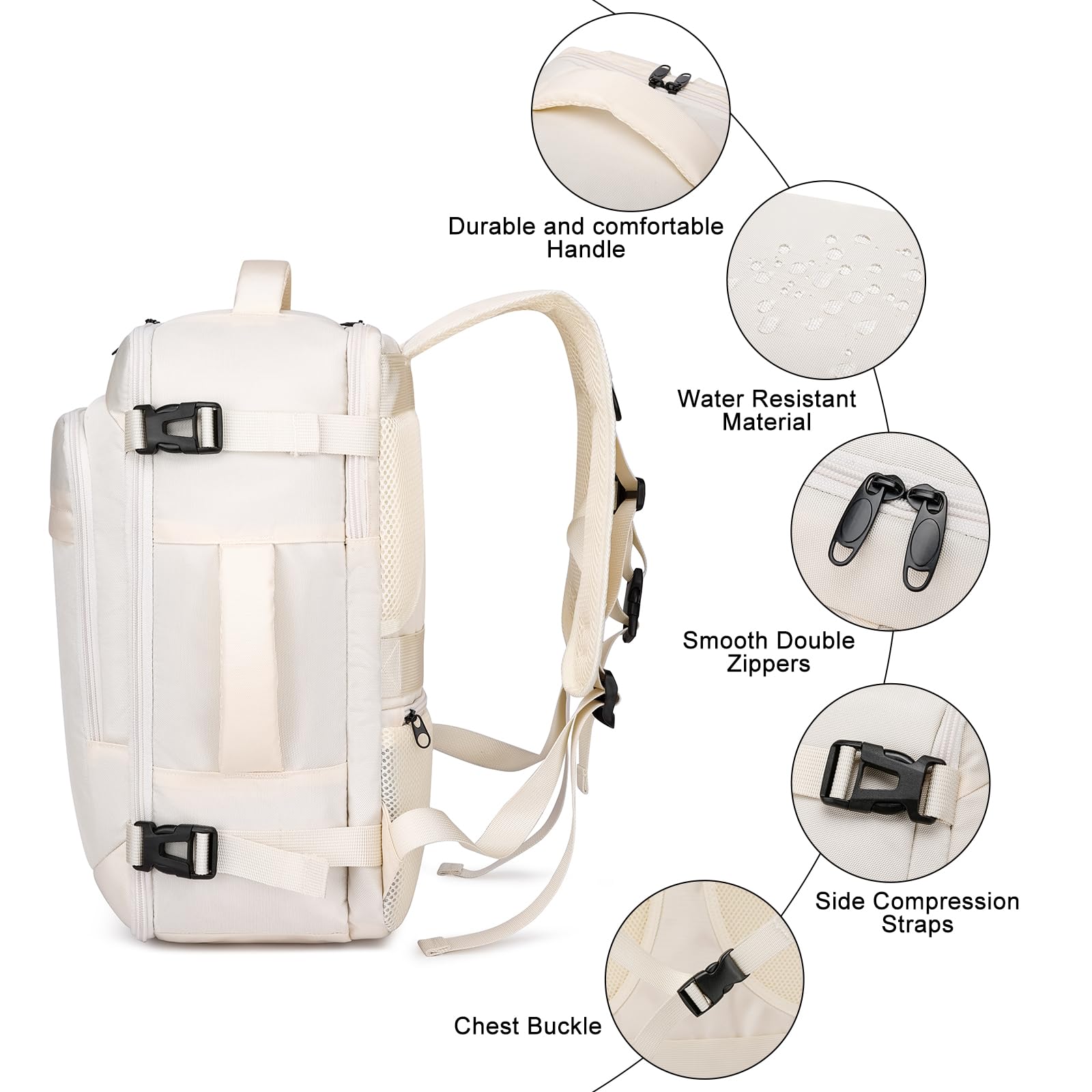 ENZOSUM Zaino Ryanair 40x20x25 Zaino da Viaggio Aereo Bagaglio a Mano Borsa da Viaggio Zaino Donna per Aereo Zaini da Viaggio Zaino Antifurto Piccolo Borsone da Cabina per Scuola Lavoro,Beige