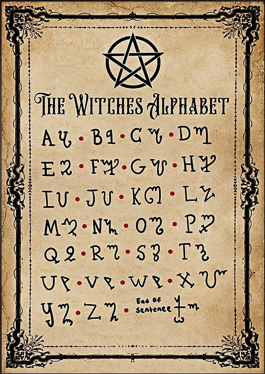 Fupaxn Colour-572 The Witches Alphabet Witchcraft Knowledge Kitchen Witchery Witches Witches Metal Tin Sign Plaque Kitchen Home Wall Decor Plaque 8X12inch