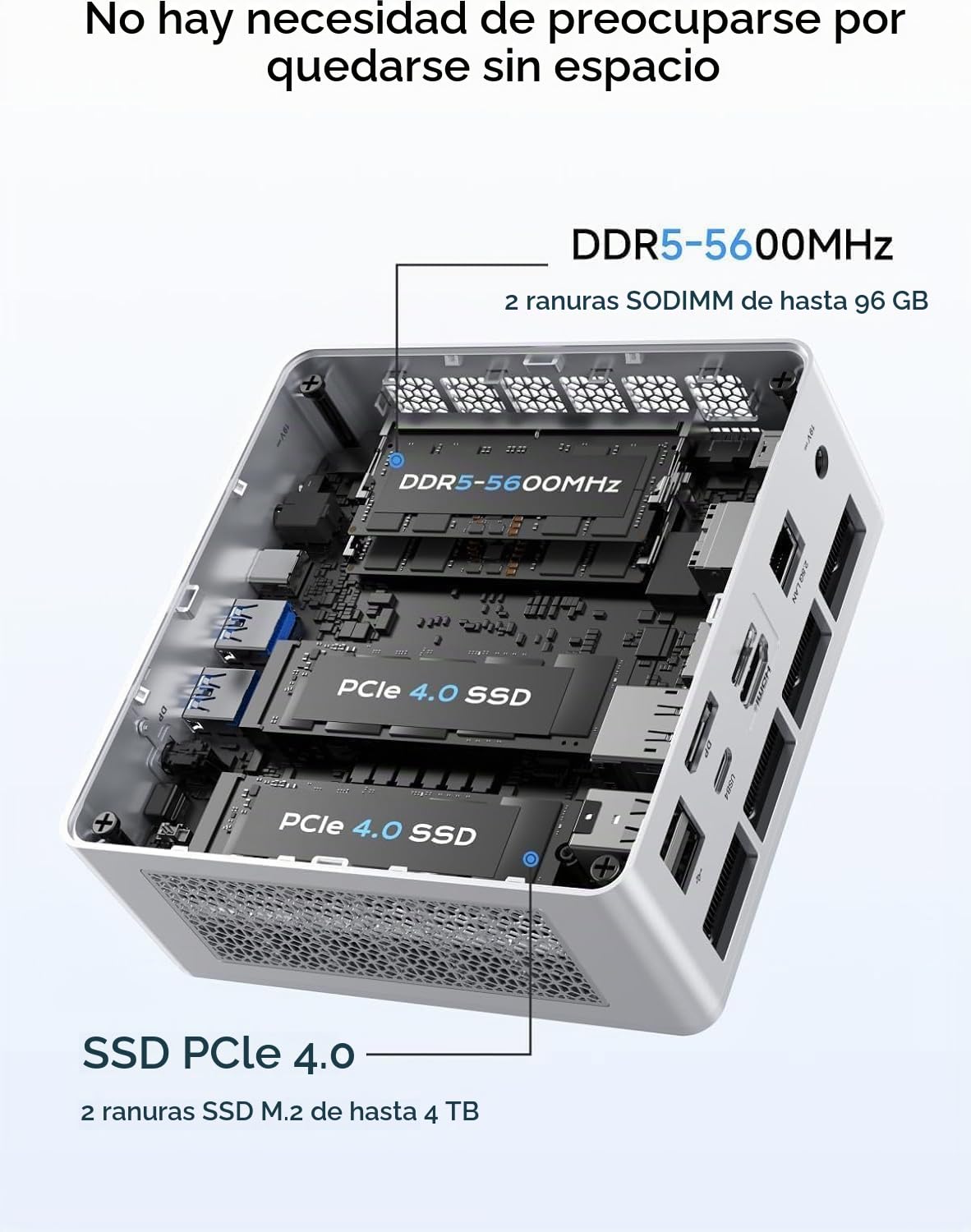 MINISFORUM Mini PC UM880 Plus, AMD Ryzen 7 8845HS (8 C/16 T, hasta 5,1 GHz), 16 GB de RAM DDR5, SSD de 512 GB, gráficos Radeon 780M, OCuLink, Triple Pantalla, 8K a 60 Hz, 5 Puertos USB, Wi-Fi 6E