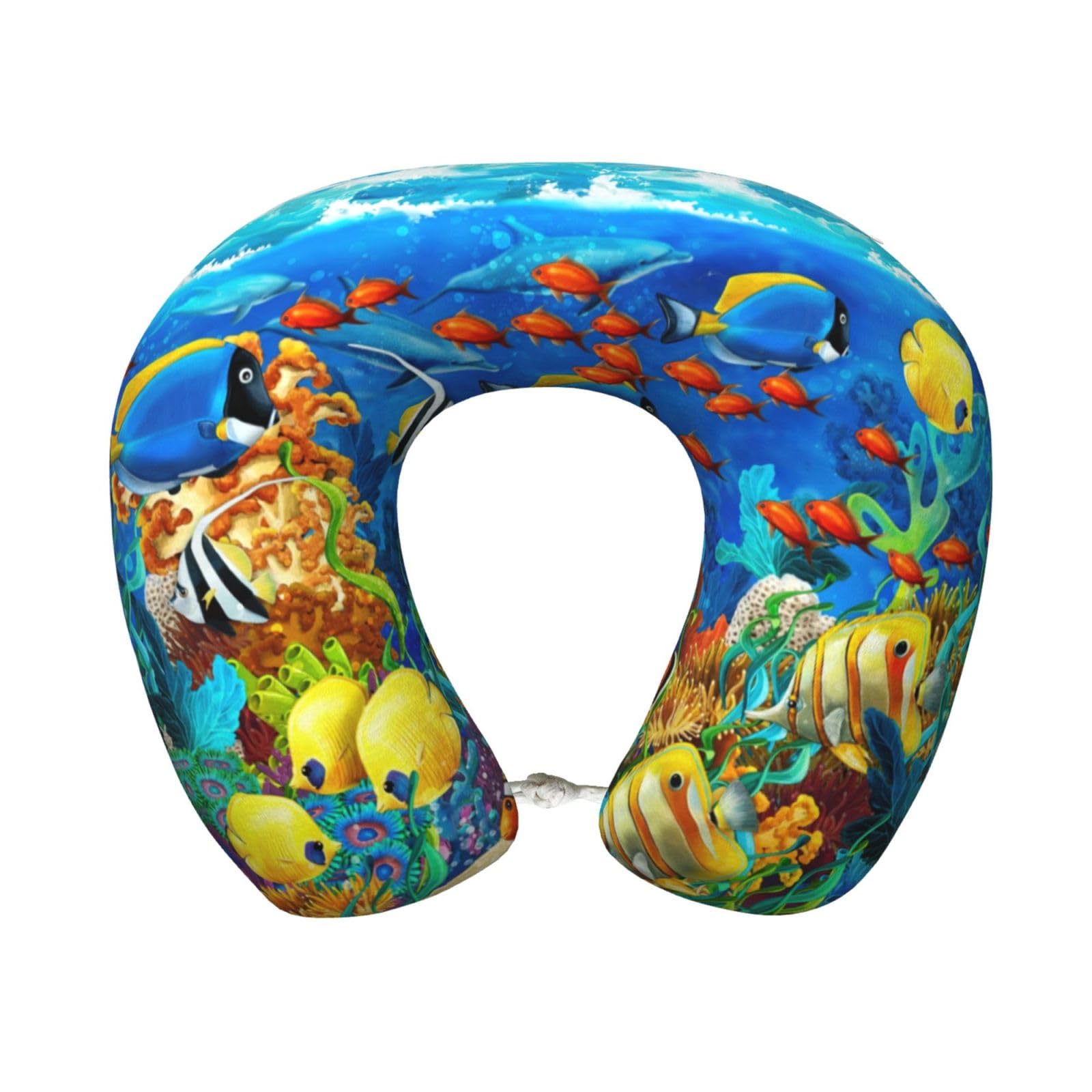 peiyeety Ocean Tropical Fish Coral Undersea World Print Custom U-Shaped Pillow,Memory Foam Cervical Neck Travel Pillow,for Home,Camping,Travelling