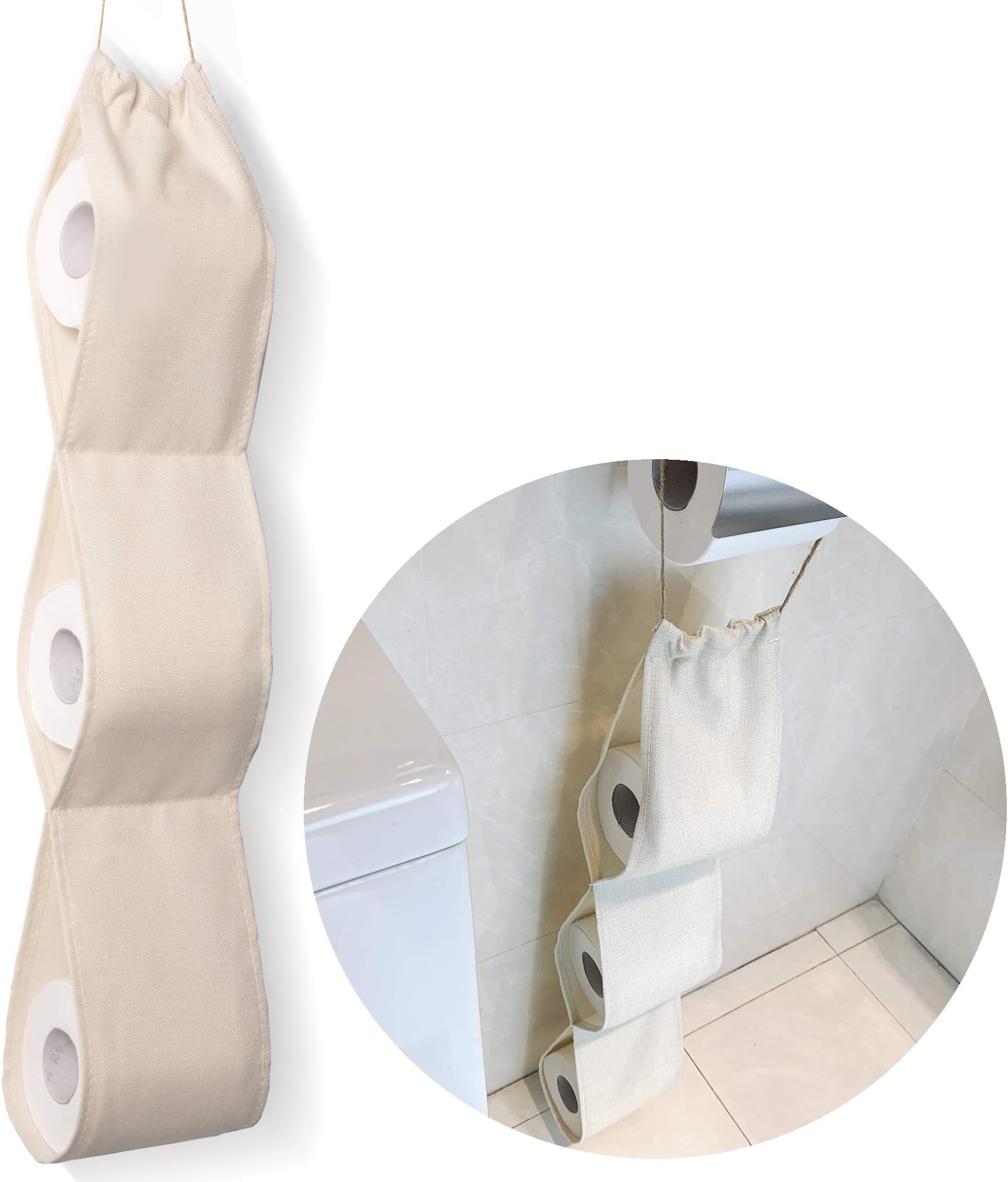 Vintage Toilet Roll Paper Holder Burlap 3 Hanging Rolls, Home Bathroom Decor Storage Accessories, Toilet Paper Case Stand for Bathroom, Great Gifts for Women