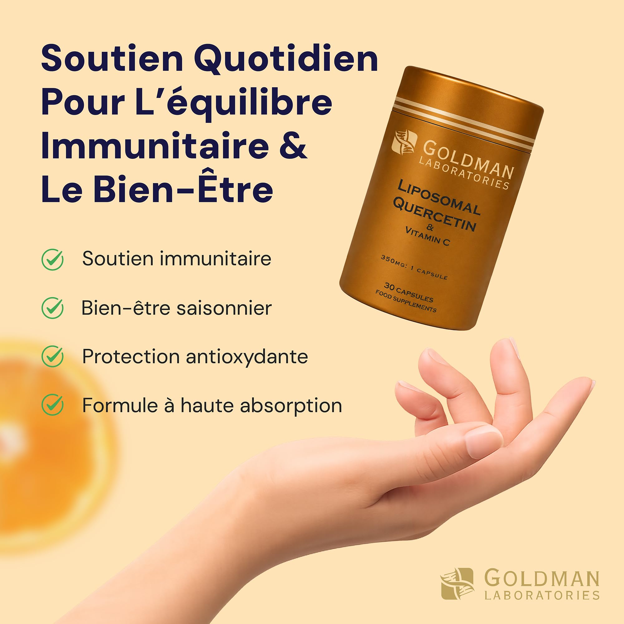 Liposomal Quercetin - Goldman Laboratories - 30 gélules végétales avec vitamine C - Antioxydant - Anti-inflammation - Immunité