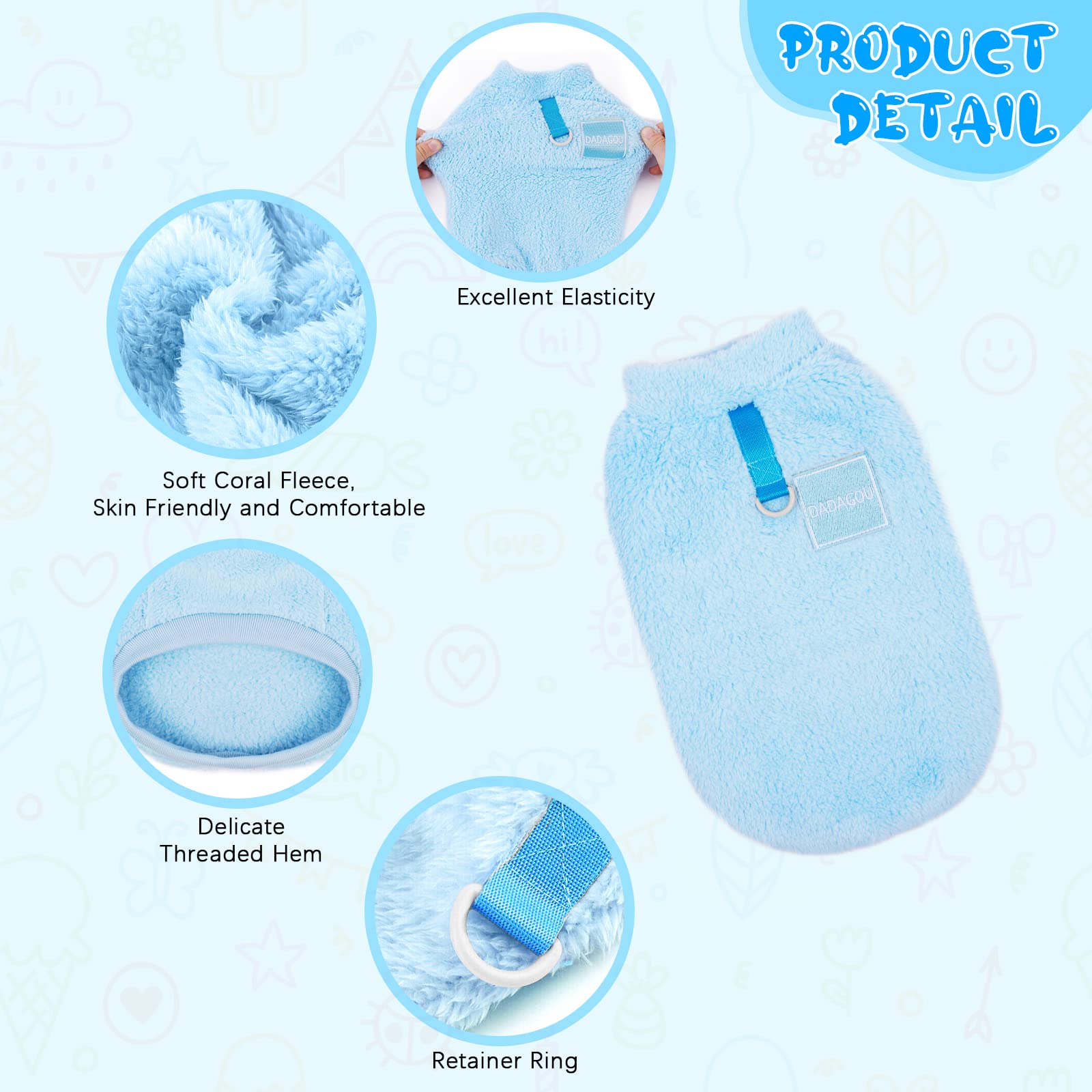 Pull Chien, Vêtement Chihuahua Avec 4 Pcs Chaussette, Veste en Velours Super Doux et épais, Hiver Chaud Pour Petit et Moyen Chien Chat (Bleu XL)