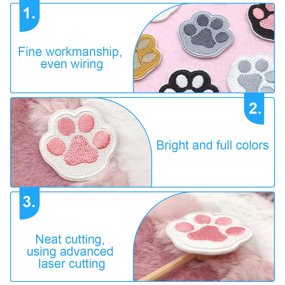 MenYiYDS 7 Pcs Patches Cat's Paw (Pattes De Chat) Autocollants, Patchs Autocollants Pour Enfants Et Patchs Décoratifs Pour Tissus, Vêtements, Vestes, Jeans, Sacs à Dos (3.5cm