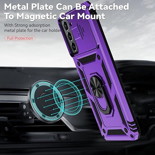 Miniatura 6 de Funda para Galaxy S21 FE 5G, con cubierta para lente de cámara, protector de pantalla HD, grado militar anillo de montaje en coche soporte híbrido