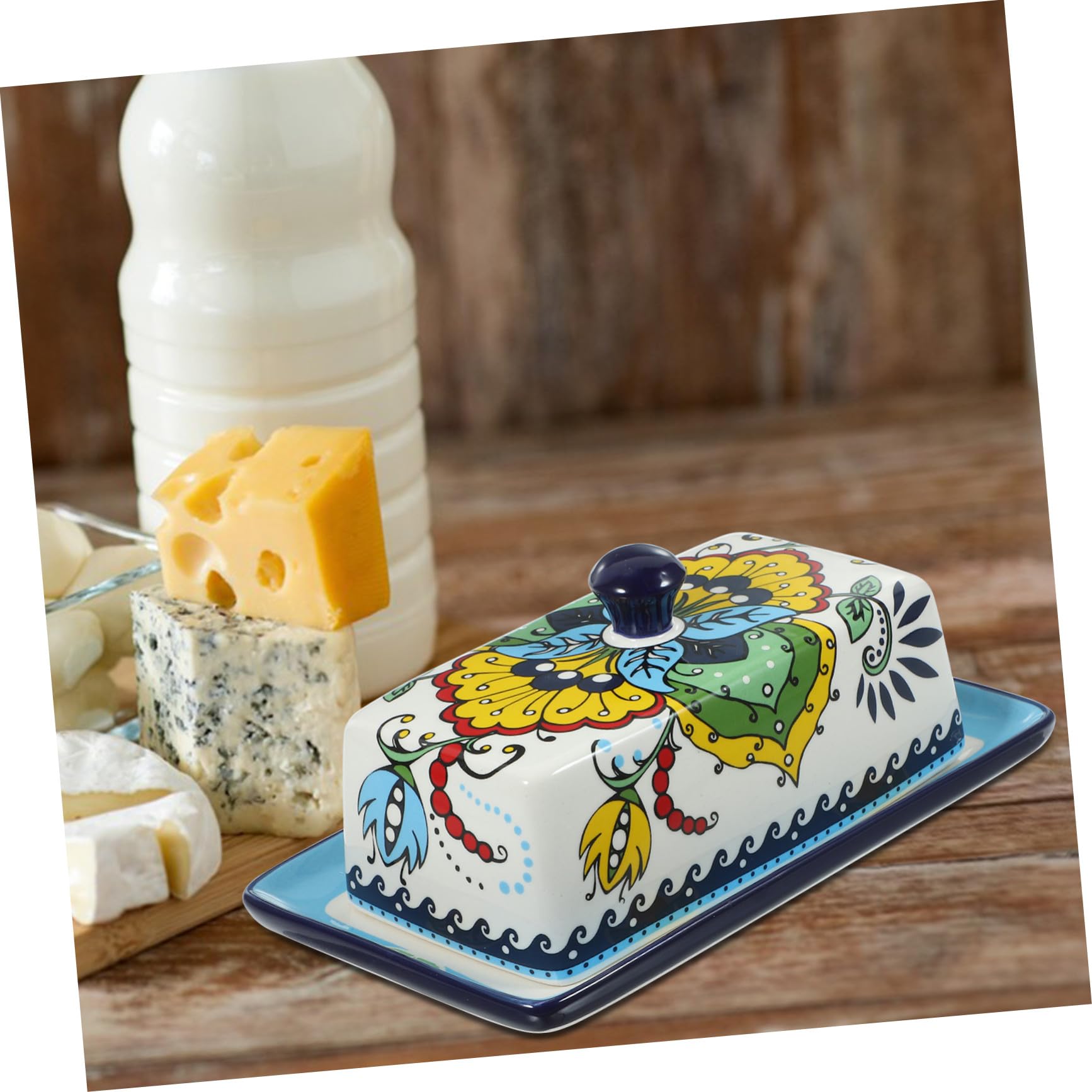 Beurrier Cuisine en Céramique Bleu, Style Européen avec Couvercle