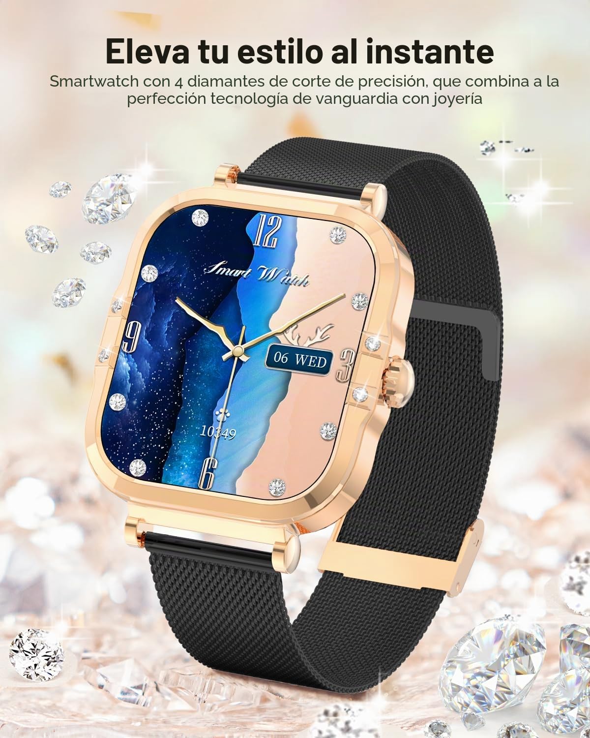 Smartwatch Mujer, LUNETTE Ultradelgada 1.75" Pantalla Táctil Llamadas Bluetooth, 260mAh 100+ Modos Deportivos, SpO2, Reloj Cardíaco, Monitor de Sueño, Contador de Pasos, IP68, Reloj Deportivo