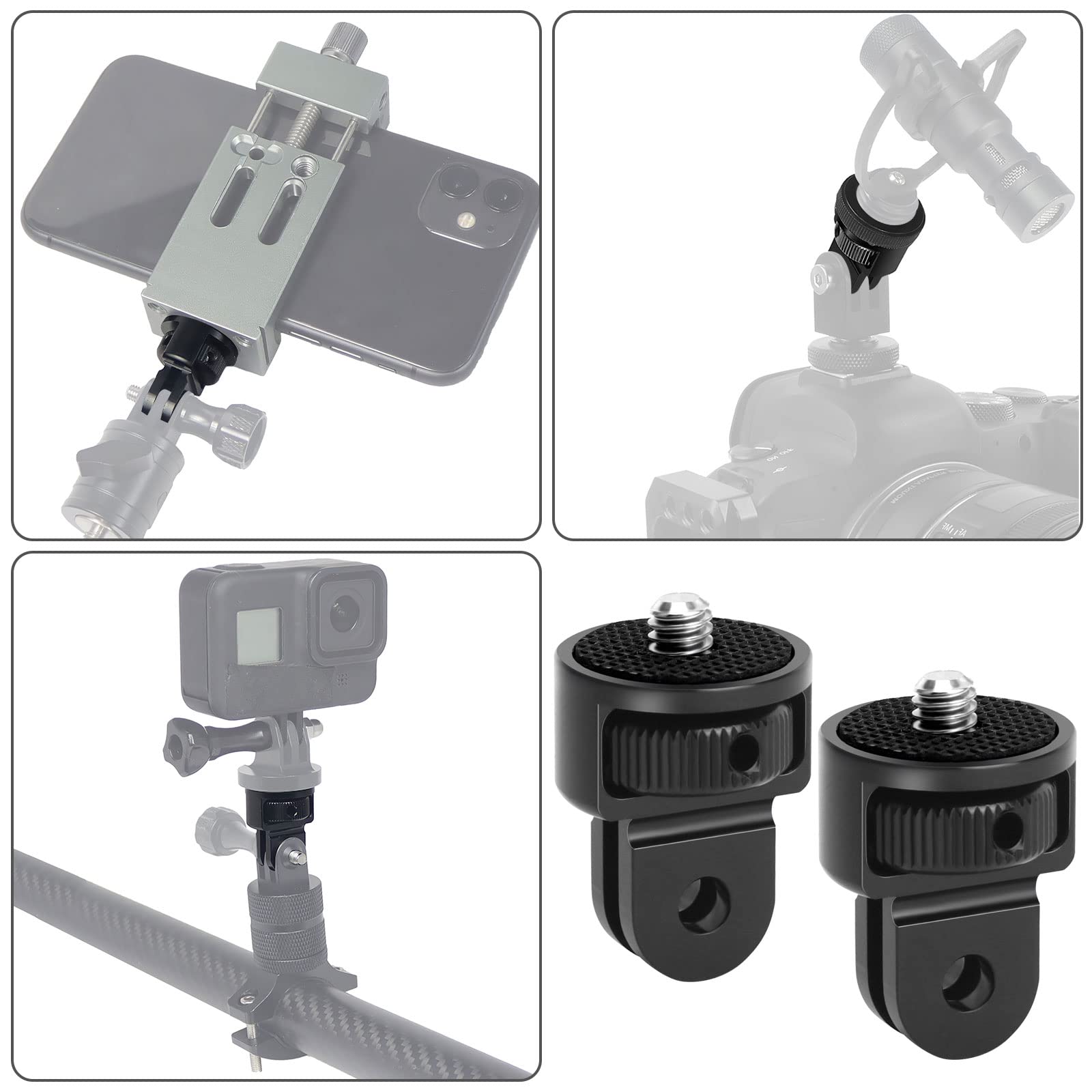 2 Adattatori Per Fotocamera In Alluminio 360° Con Filettatura 1/4" - Compatibili Xiaomi, SJ4000, Action Cam