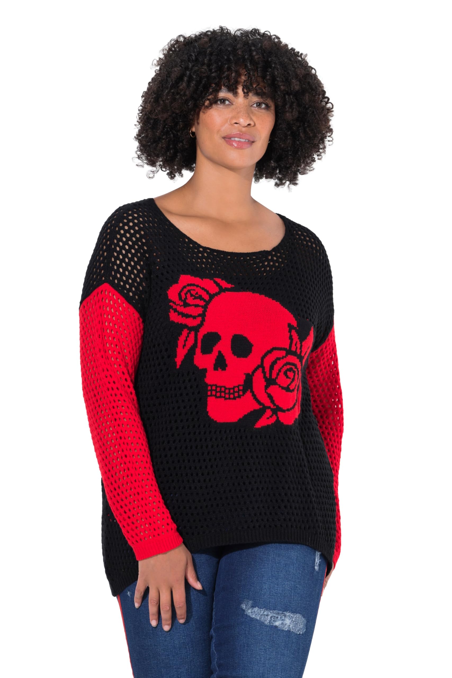 Angel of Style Damen große Größen Übergrößen Plus Size Pullover, Relaxed Fit, Lochstrick, Totenkopf 844341