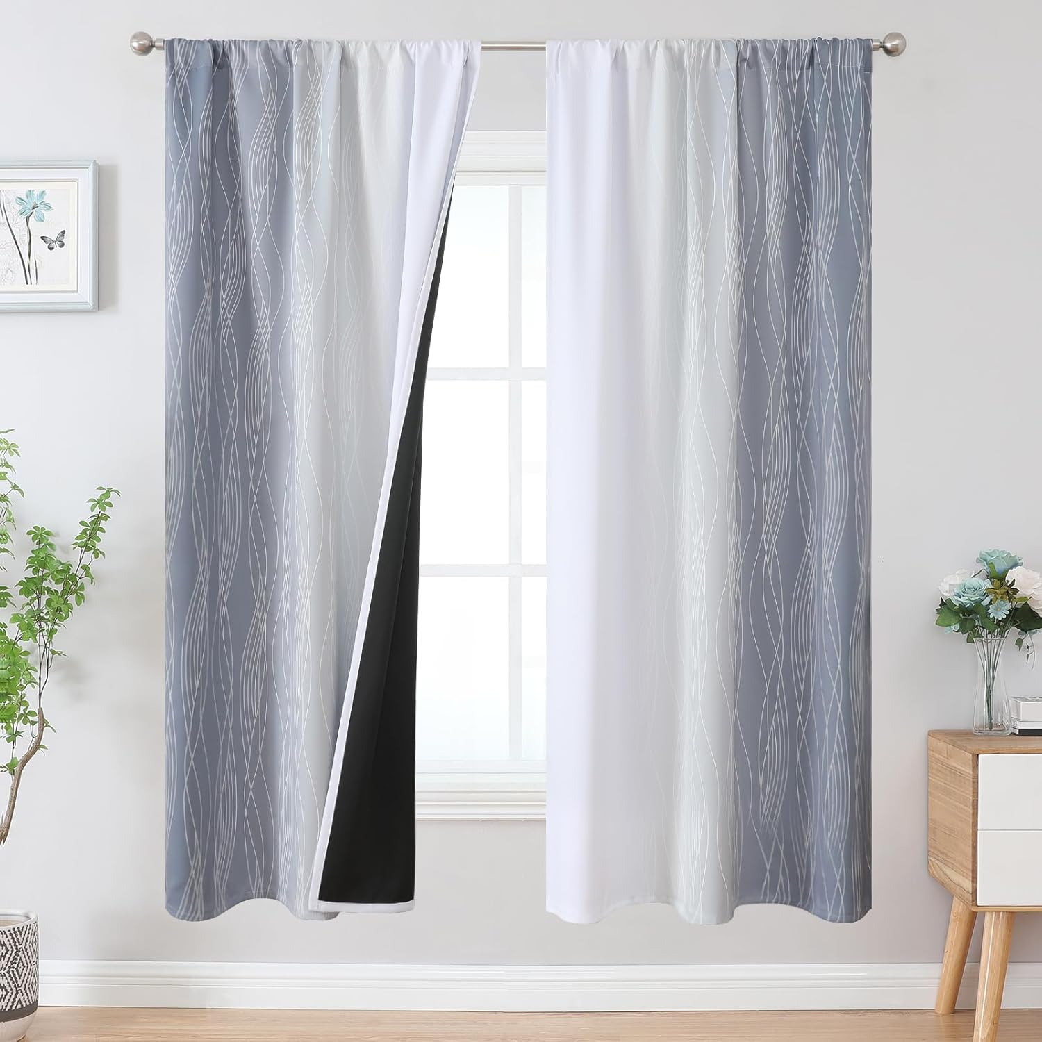 Estelar Textiler Gray and Greyish White Blackout Curtains 72 Inch Length, Light Blocking Gradient Drapes for Bedroom, Thermal Insulated Rod Pocket Ombre Curtains for Living Room,42Wx72L,2 Panels 42W x 72L?Rod Pocket Grey and Greyish White