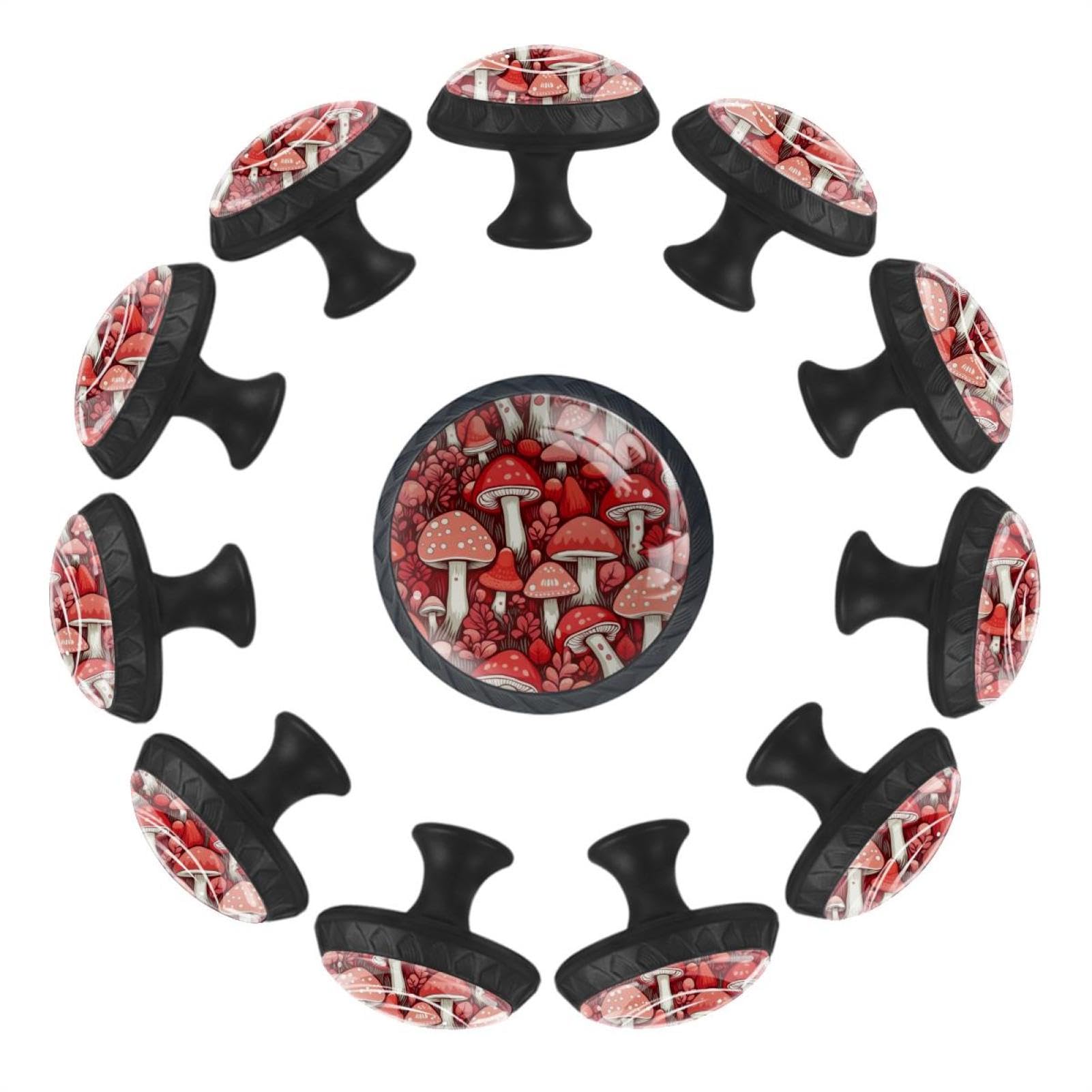 Boutons de tiroir en verre de cristal durable au design champignon rouge éclatant