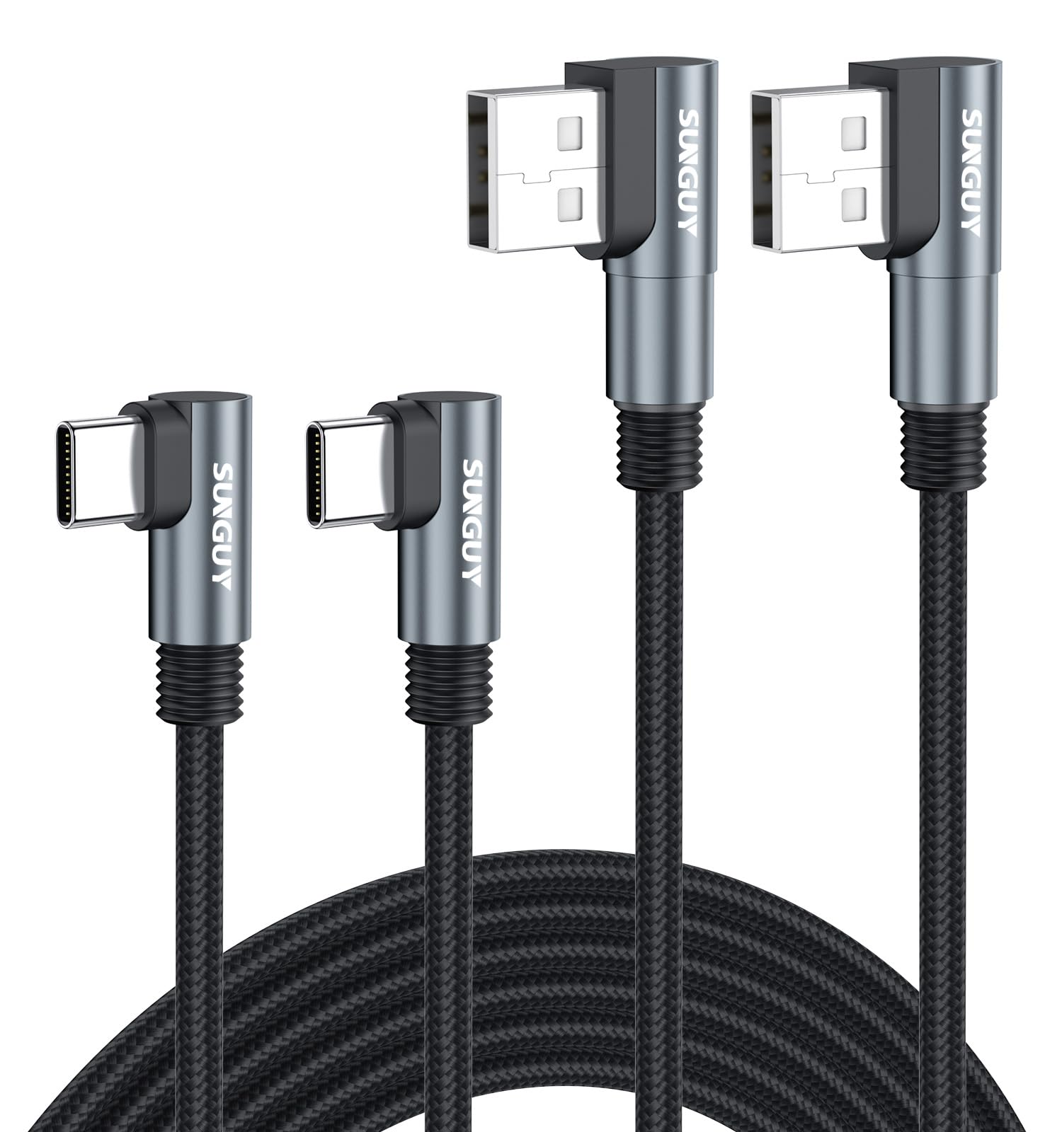 SUNGUY USB C Kabel 90 Grad 3meter 2Stück USB 2.0 USB auf USB C Kabel Nylon | 90 Grad USB C Kabel Abgewinkelt für Enge Räume, Spiel, für iPhone 17/16/15, Galaxy S26, Xiaomi, Google Pixel 10/10A, Motorola