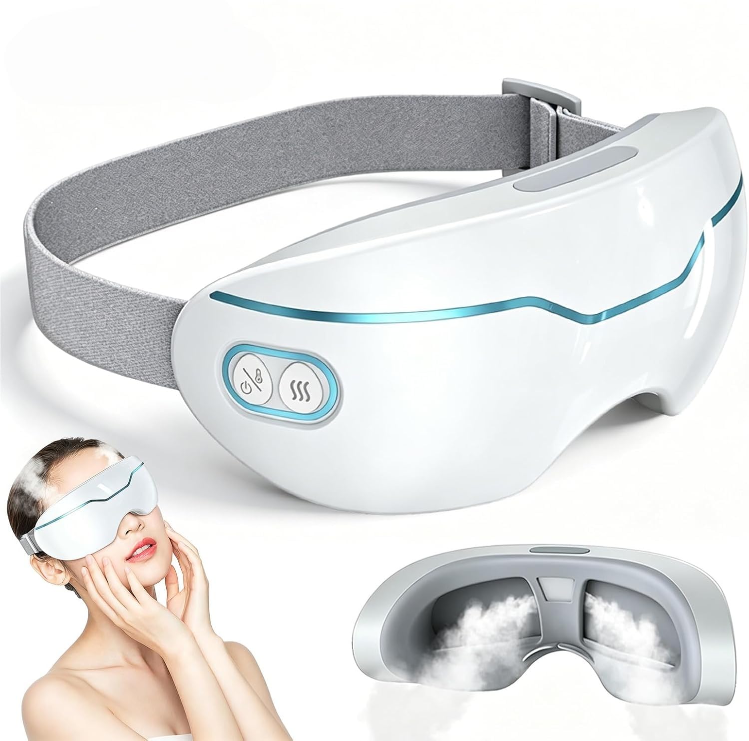 Steam Eye Mask for Dry Eyes, Adjustable Eye Steamer with Heat & Smart Nano Mist Moisturizing, 2 Levels Warm Compress Eye Wand, Moisturizing Eye Care for Puffiness, Dark Circles Relief (Upgrade)