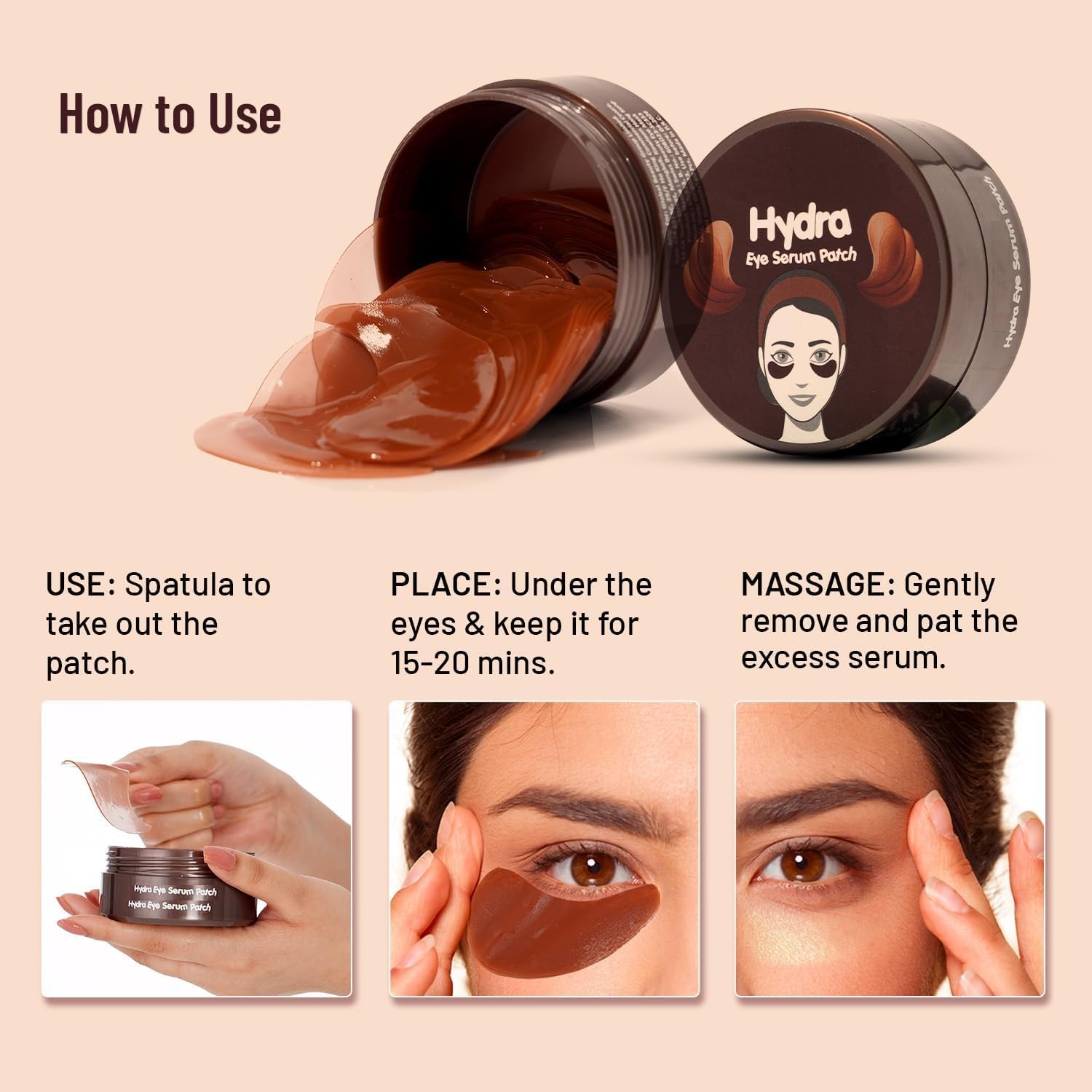Under Eye Patches with Green Tea & Collagen for Puffy Eyes, Hydrogel under eye patches with instant cooling serum - 30 Pairs [COFFEE] - Image 6 thumbnail