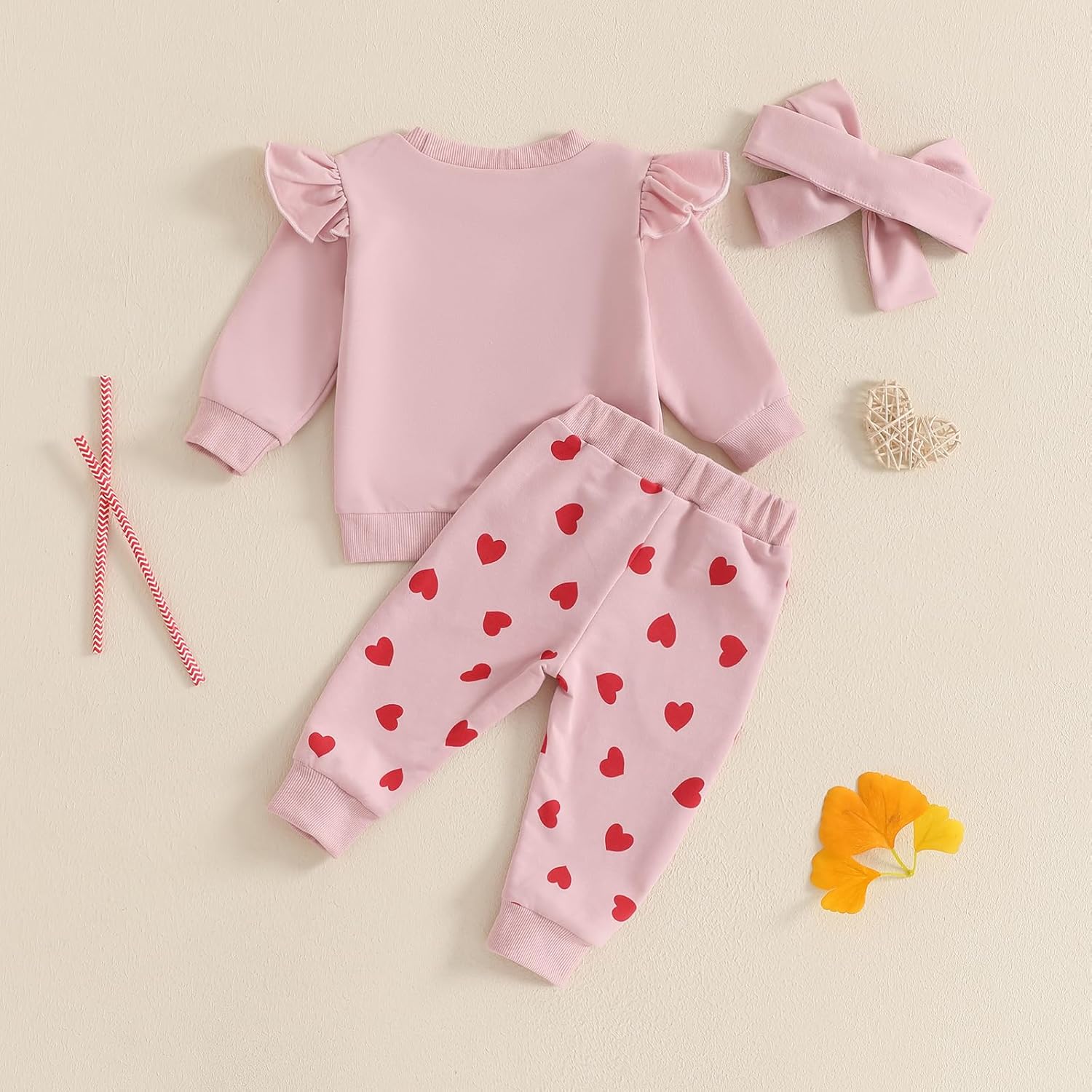 Ledy Champswiin Toddler Baby Girl Valentines Outfit Set Sweet Heart Sweatshirts Top & Long Pant Clothes with Headband - Image 4