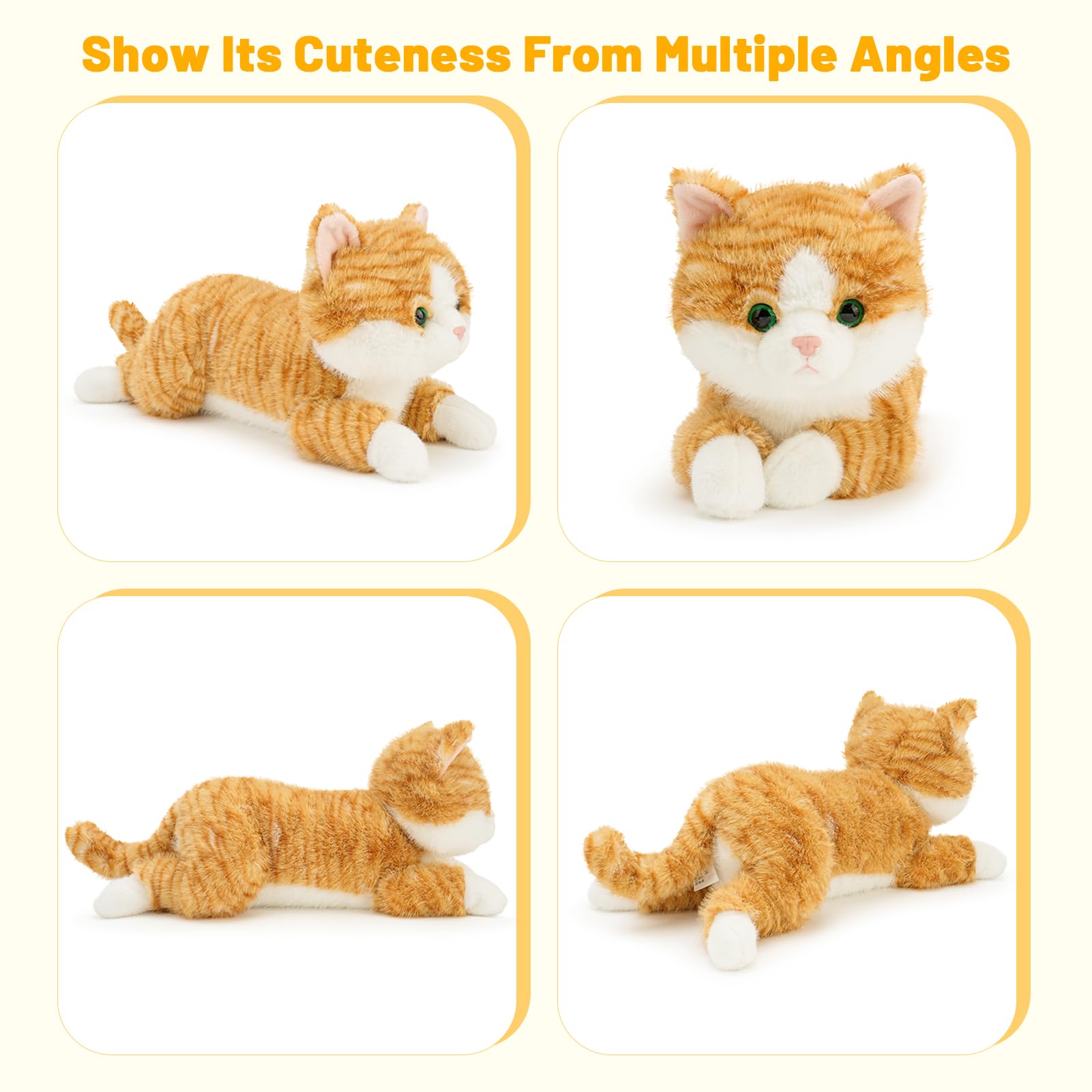 Wanwu World Cat Stuffed Animal Premium stuffed cat for Ages 1 and Up Orange 13.5 Inche - Image 3