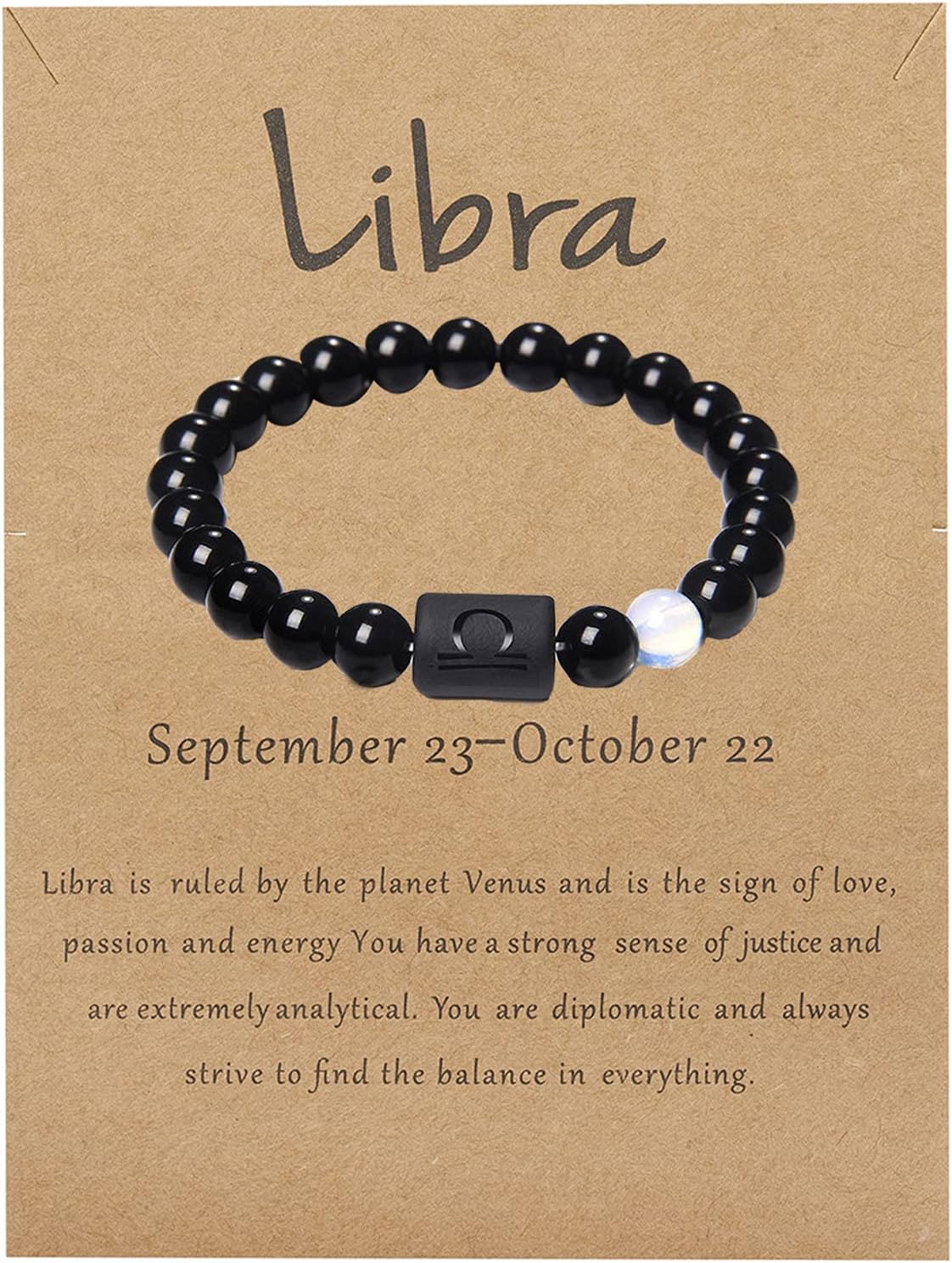 LAKIYOYO Zodiac Bracelet for Men Women Adjustable Natural Black Onyx Stone Bracelet 8mm 10mm Star Sign Constellation Horoscope Bracelet Gifts