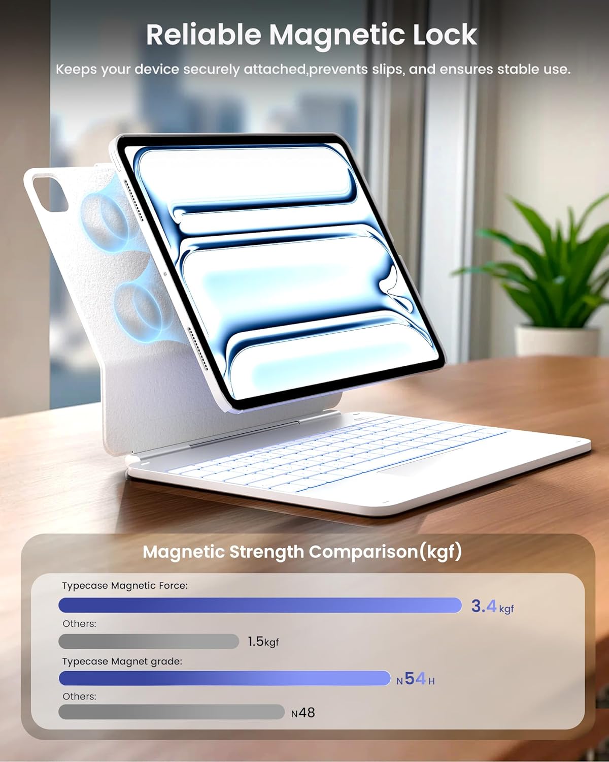 typecase Edge+ Keyboard Case for iPad Pro 13-inch (M5/M4, 2025/2024), Silver Keyboard with 11-Color Backlight, Multi-Mode, Removable Carbon Fiber Back Case, Magnetic Floating Stand, Larger Trackpad - Image 7