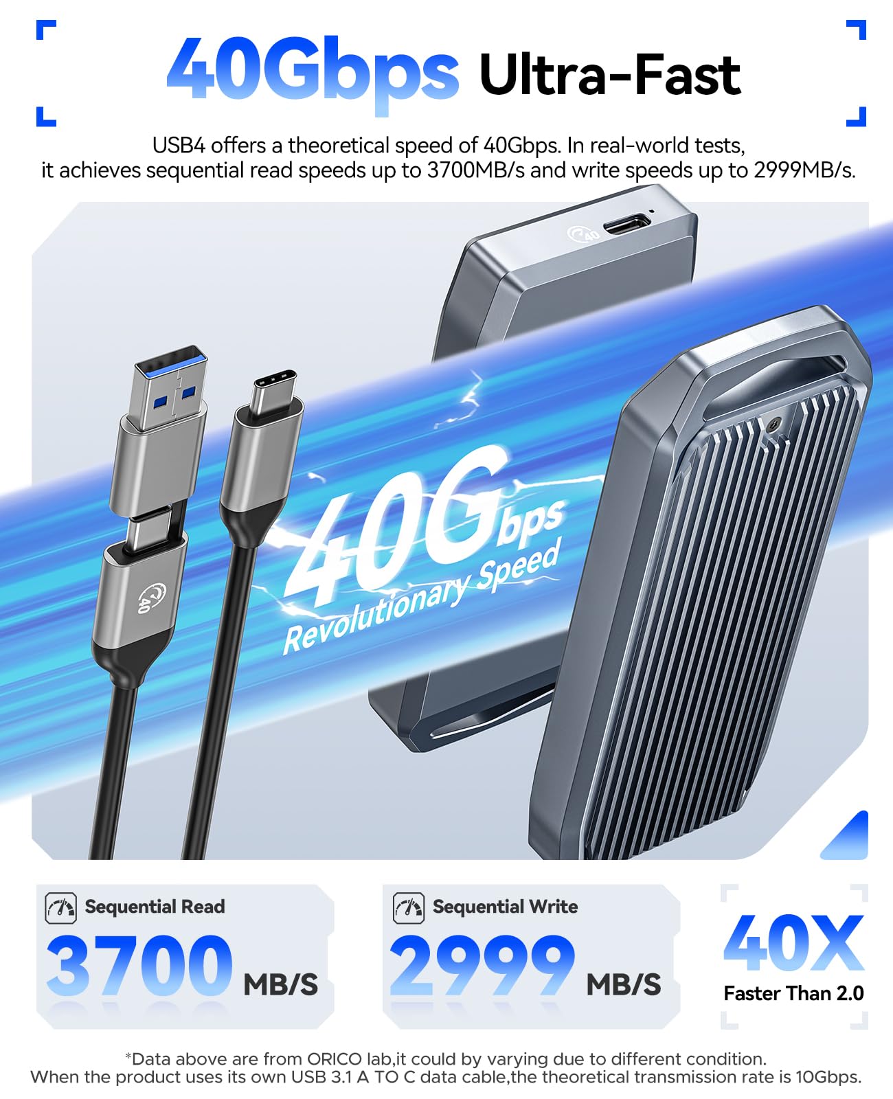 Carcasa para SSD M.2 USB4 de 40 Gbps, soporta SSD M.2 NVMe de hasta 8 TB, funda de aleación de aluminio con aletas, cable USB-C a USB-A y C 2 en 1, Plug and Play, compatible con Thunderbolt 3/4, 2