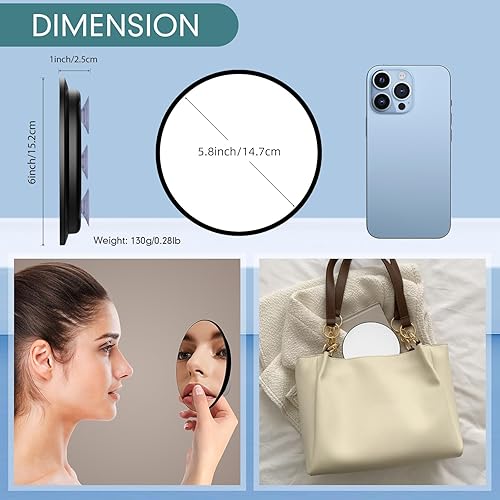 Miniatura 5 de Espejo de aumento 10X con 3 ventosas, gran espejo redondo de maquillaje de viaje de 6 pulgadas con alto aumento, espejo de maquillaje con juego de