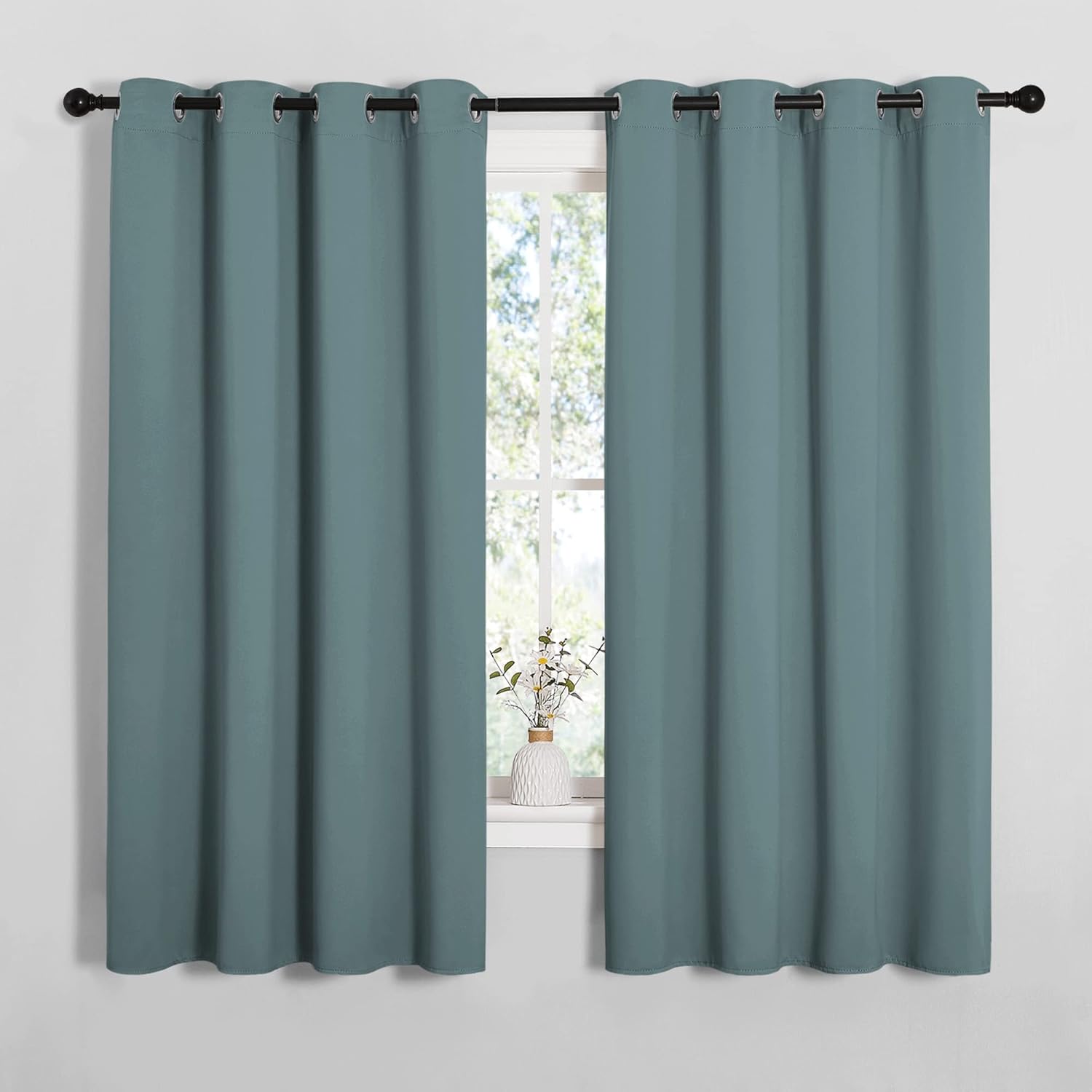 NICETOWN Modern Blackout Curtains Noise Reducing, Thermal Insulated and Privacy Room Darkening Drape Panels for Boy's Guest Room Door Small Short Window (Greyish Blue, 2 Panels, W55 x L68 -Inch) Greyish Blue 55"W x 68"L (Pack of 2)