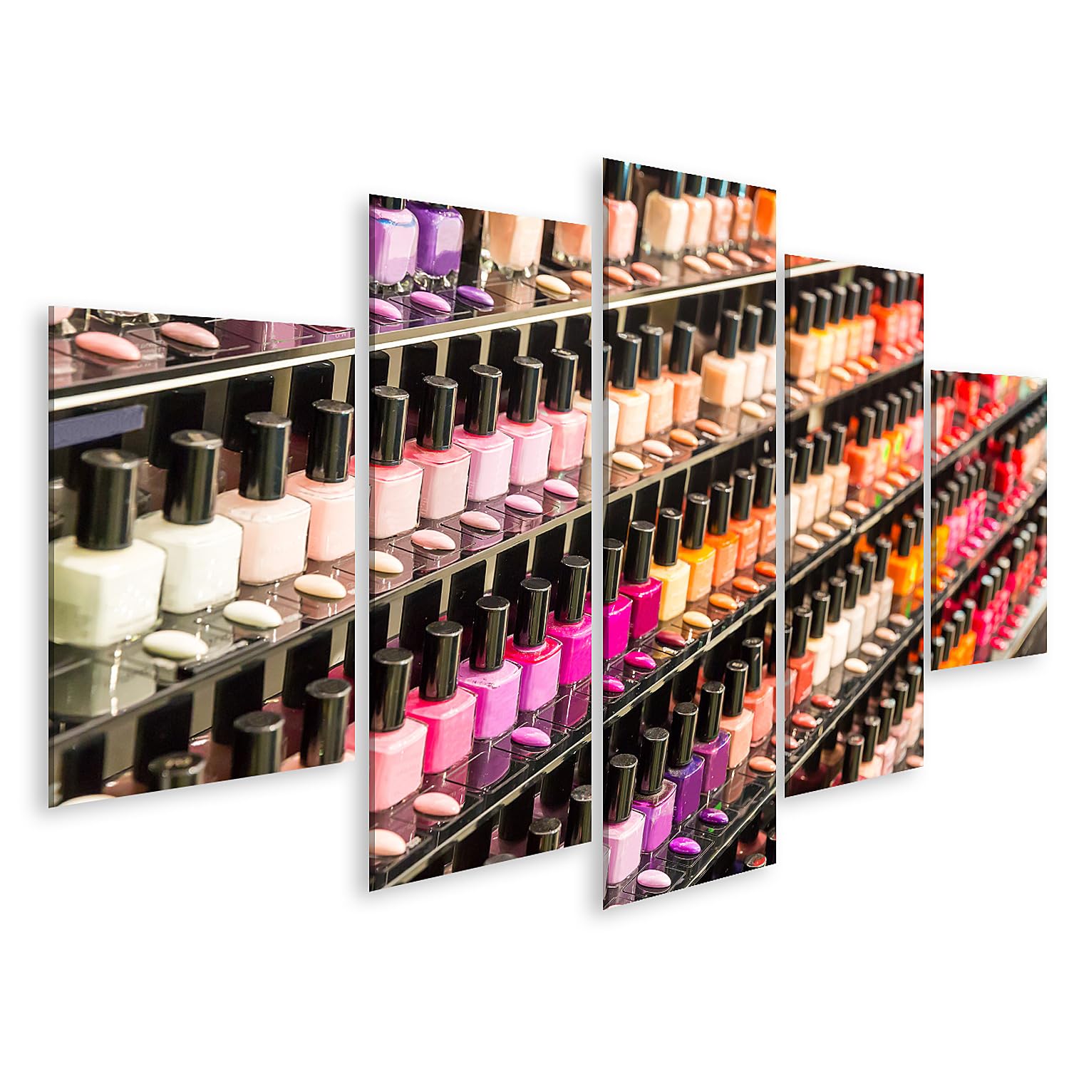 islandburner Bild auf Leinwand Lebendige Nagellack Vielfalt Wandbild für das moderne Wohnzimmer Perfekt für Beauty-Liebhaber - 5-teilig