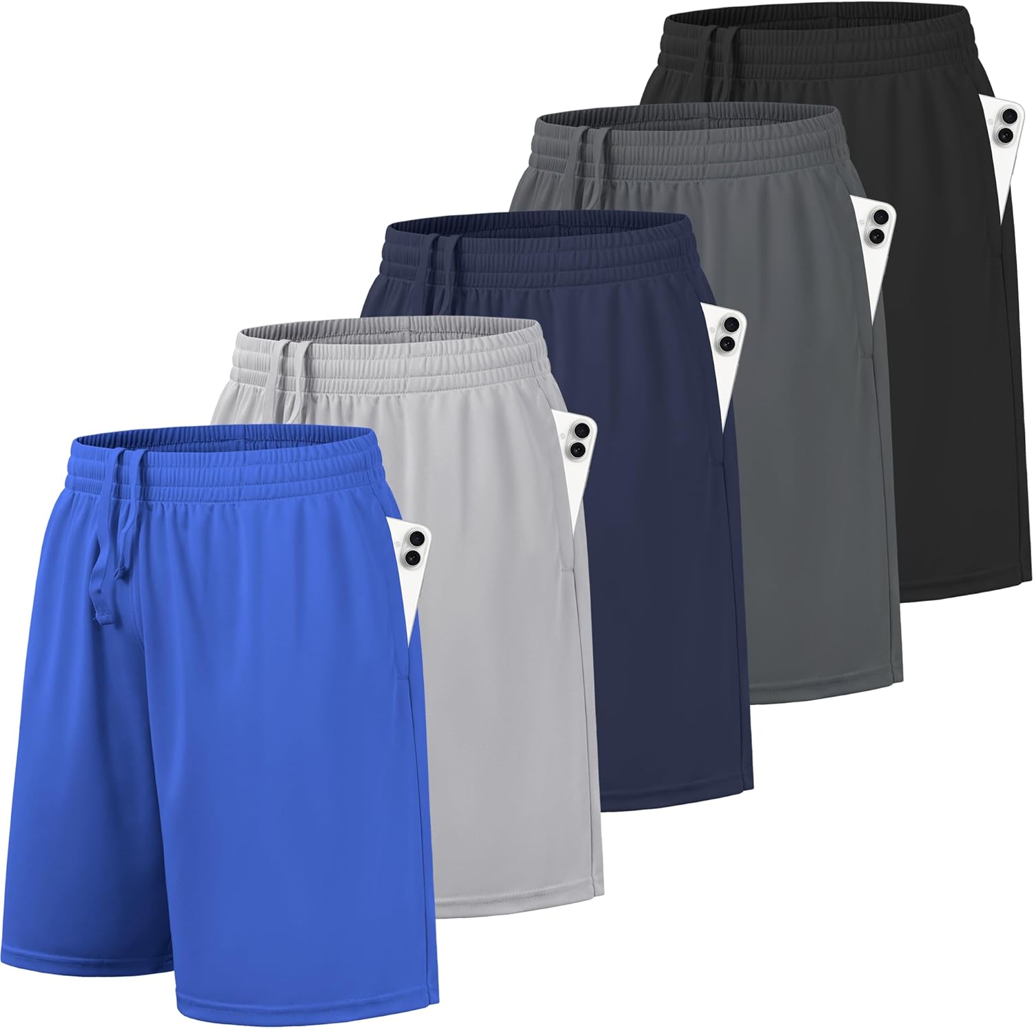 BALENNZ Boy's 5-Pack Athletic Shorts Kids Youth Quick Dry Active Performance Basketball Shorts with Pockets Elastic Waistband