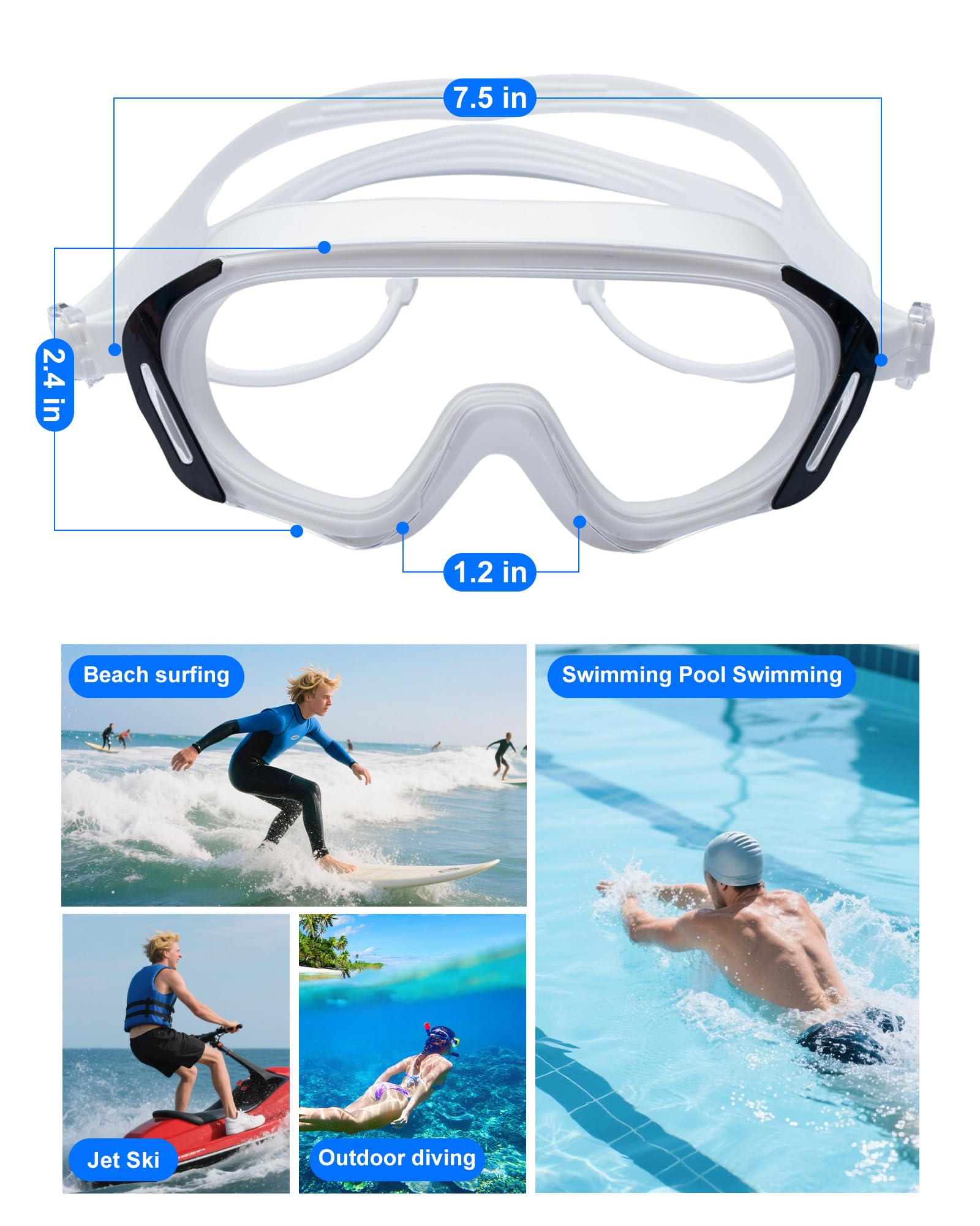 Occhialini da nuoto, grandangolo, anti-appannamento e anti-UV, a prova di perdite, occhialini da nuoto per adulti e giovani