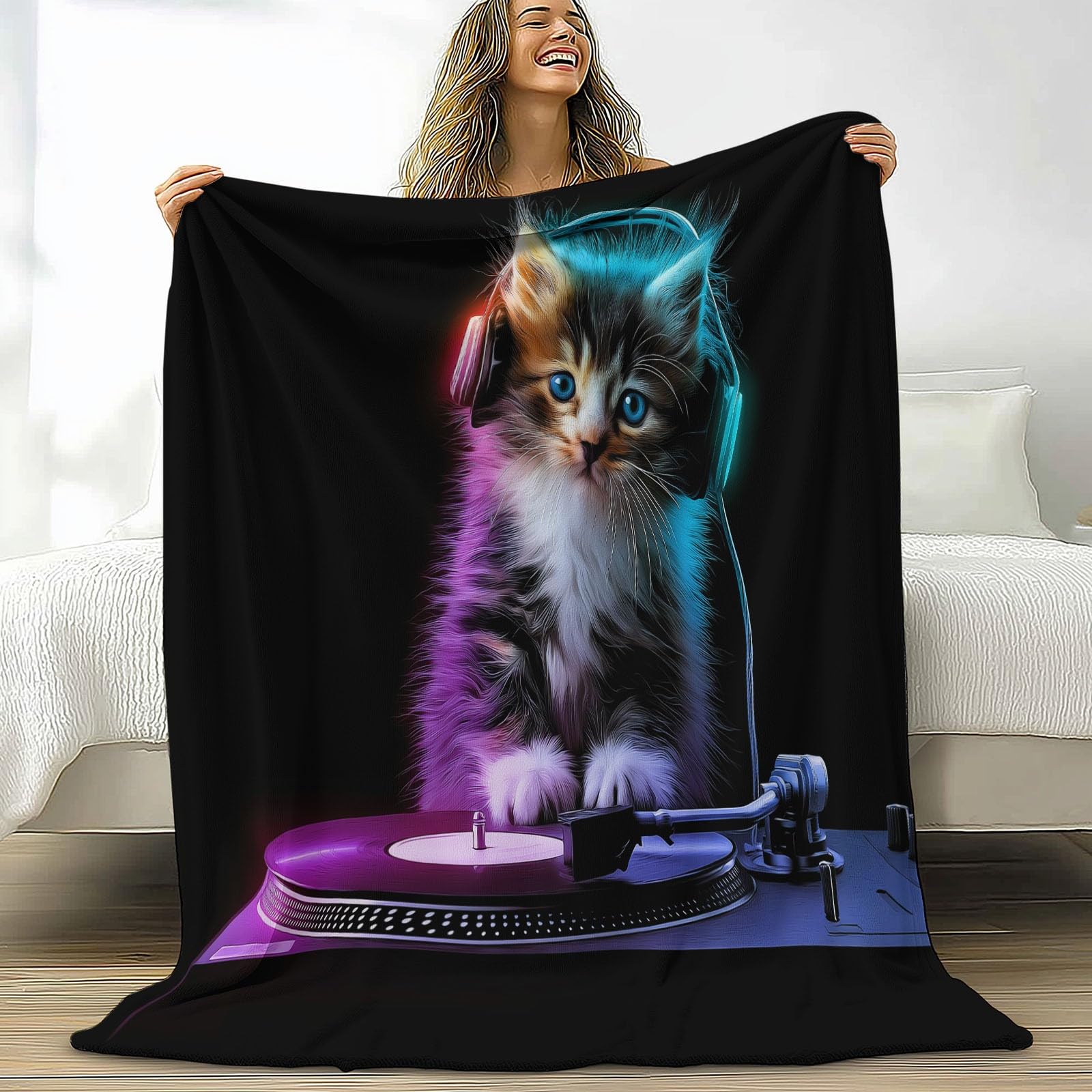 Couverture lit 2 personnes chat DJ pour rester au chaud tout l'hiver avec douceur