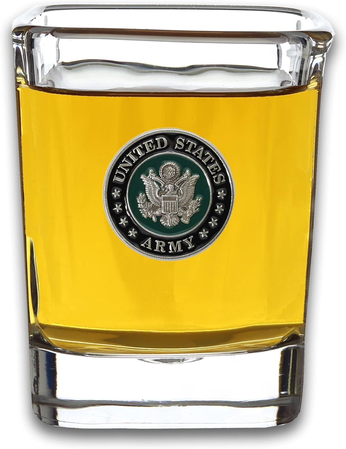 Indiana Metal Craft US ARMY Seal Square Shot Glass with Die Struck Enamel Emblem MADE IN USA