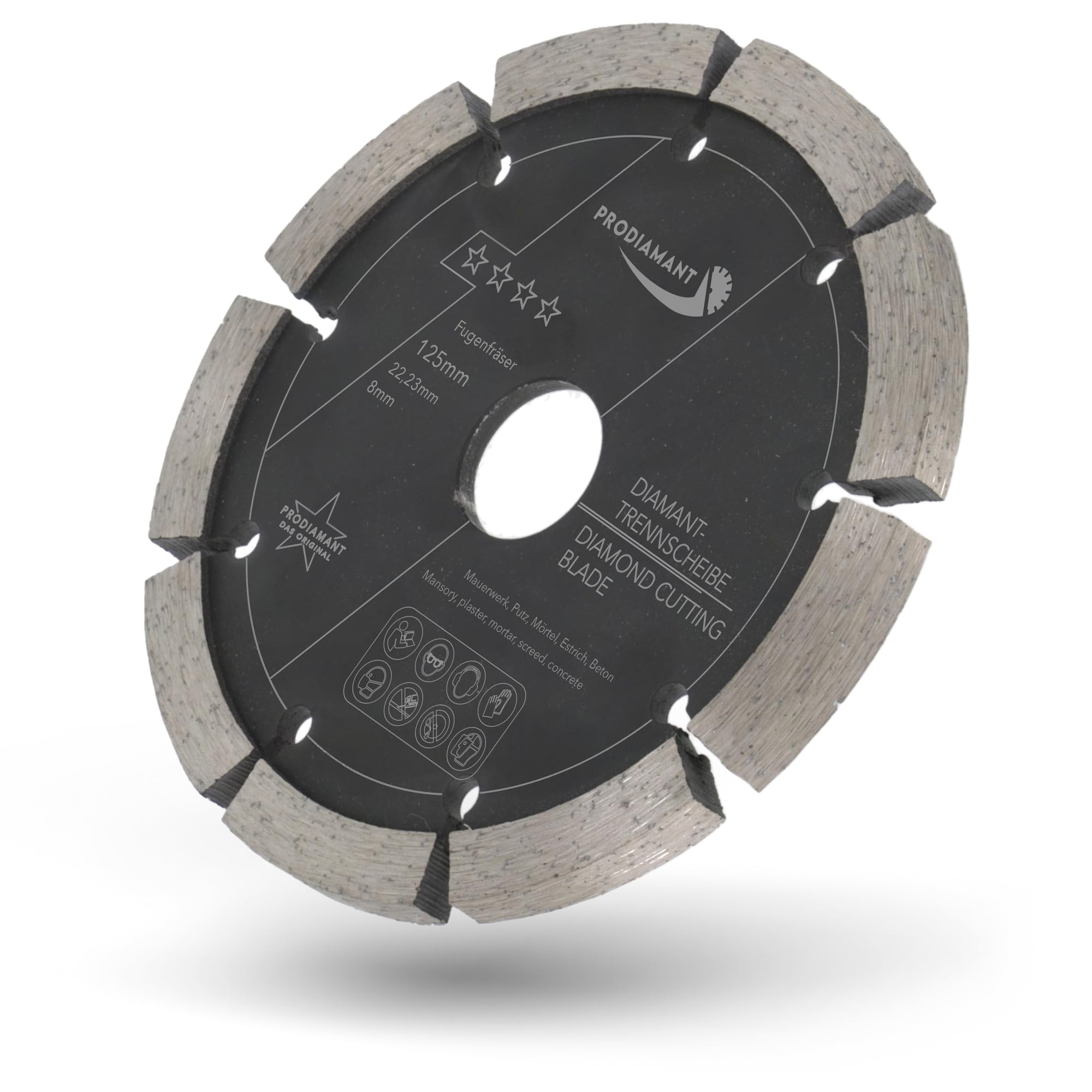 PRODIAMANT Fraise à joints Ø 125 mm x 22,23 mm – largeur 8 mm, disque de fraisage diamanté pour mortier, béton, maçonnerie et enduit, segment 10 mm, qualité professionnelle, pour meuleuses d'angle