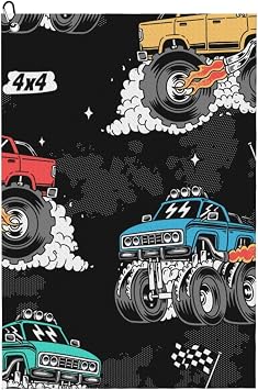 Cool Monster Trucks Microfiber Golf Towel with Carabiner Clip, 16x24 Inch Absorbent Waffle Weave Towel for Golf Bags